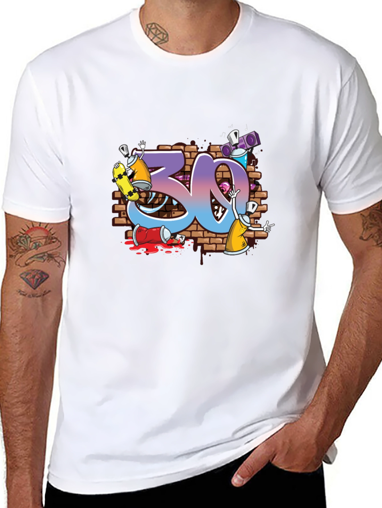Black Graffiti Style Number 30 Graphic T-Shirt view 8