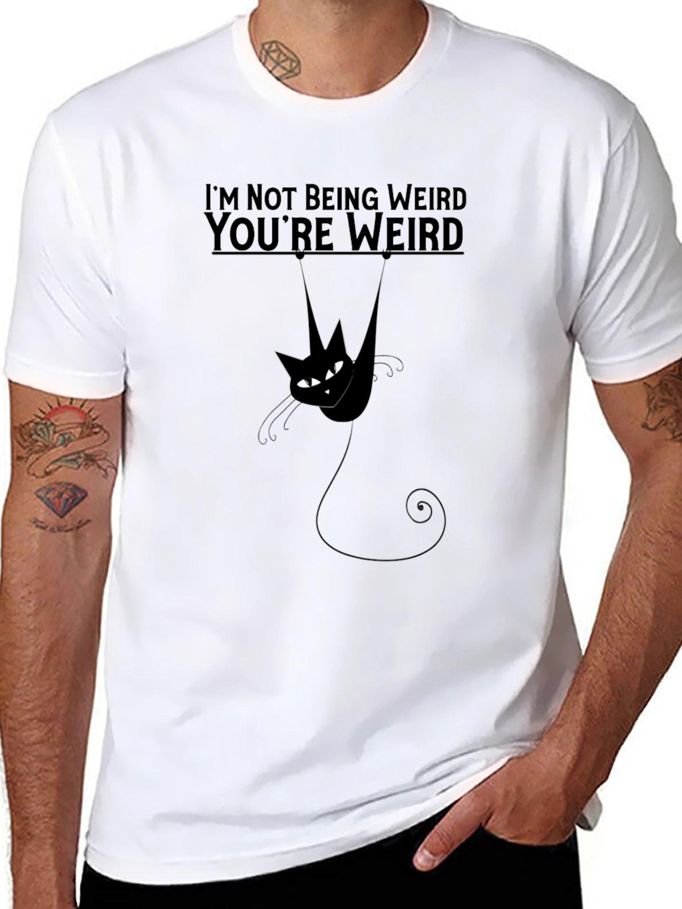 Black Funny Cat T-Shirt: I'm Not Being Weird, You're Weird Tee view 8