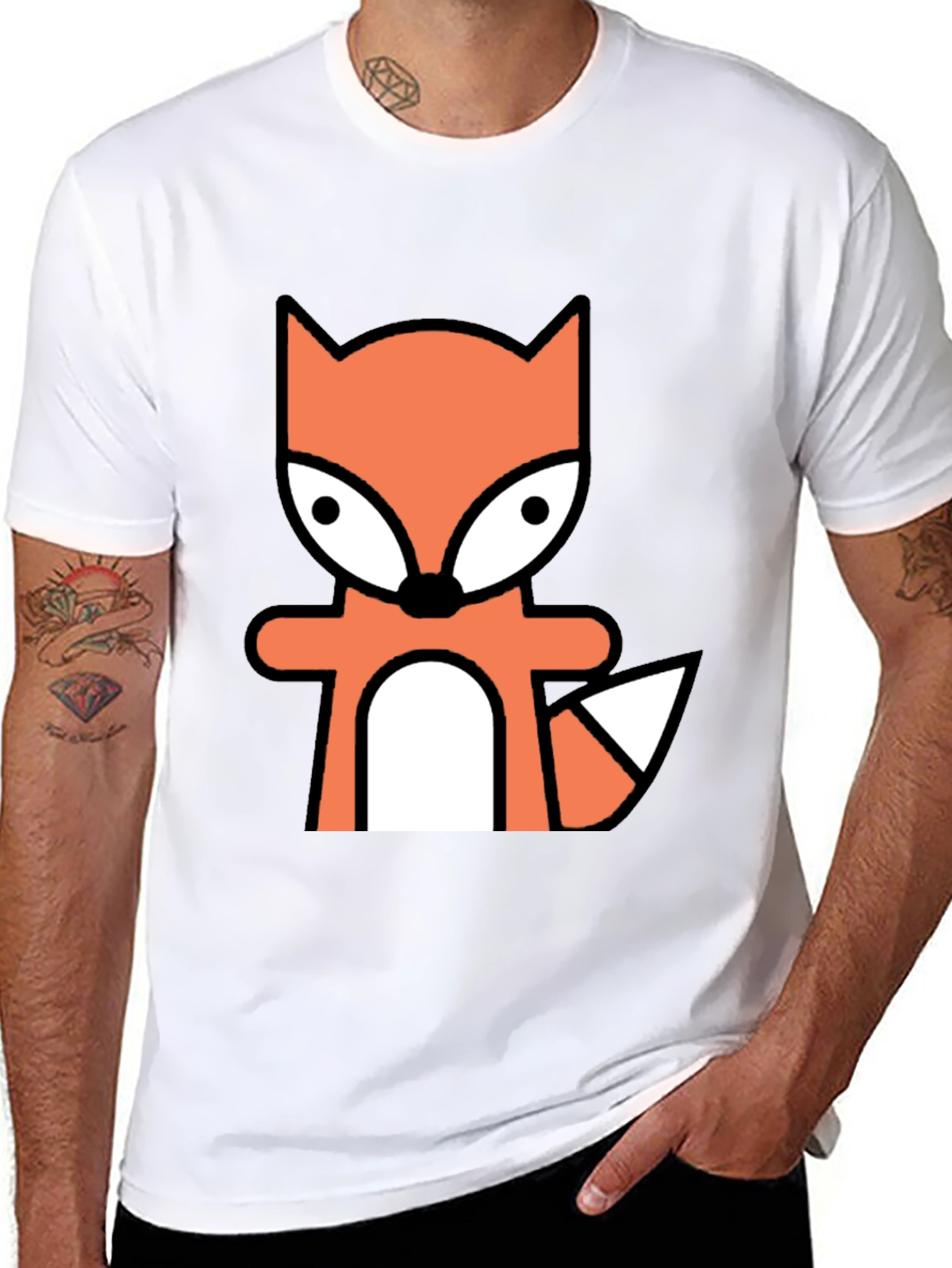 Black Cartoon Fox Graphic Tee - Black Cotton Blend view 8