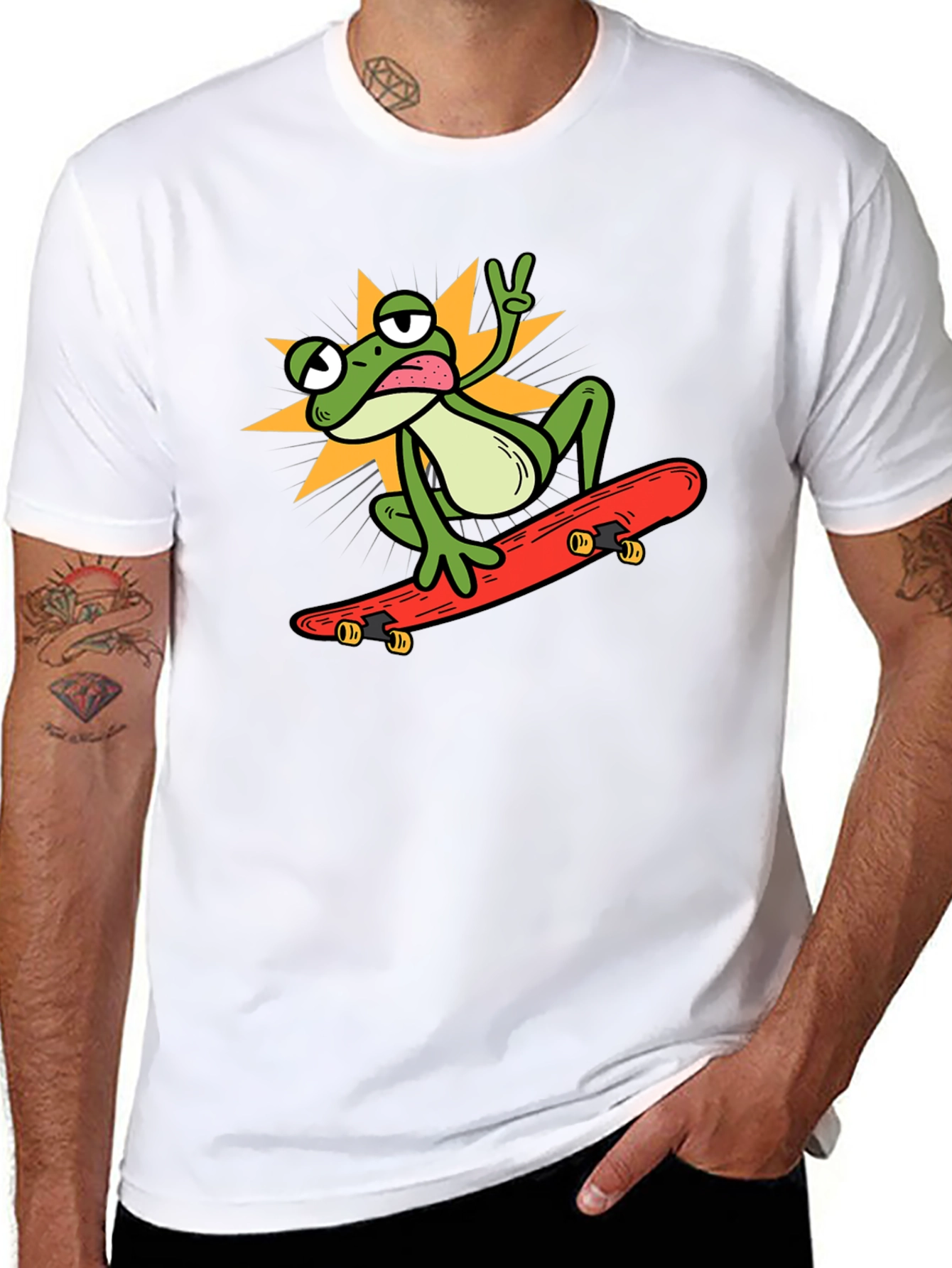 Black Cool Frog Skateboarder Graphic Tee view 8