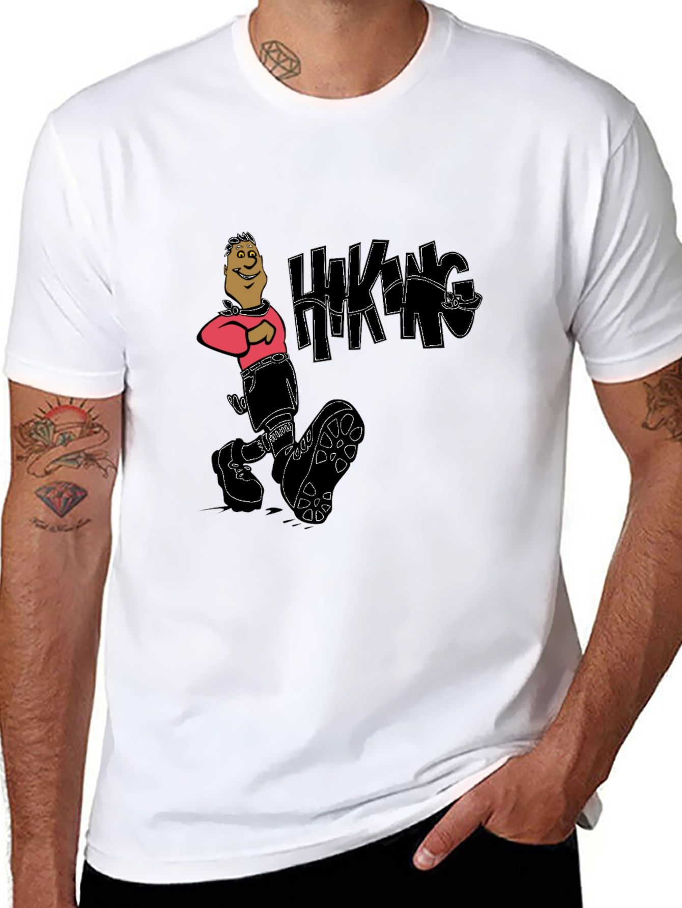 Black Hiking Cartoon Graphic Black T-Shirt view 8