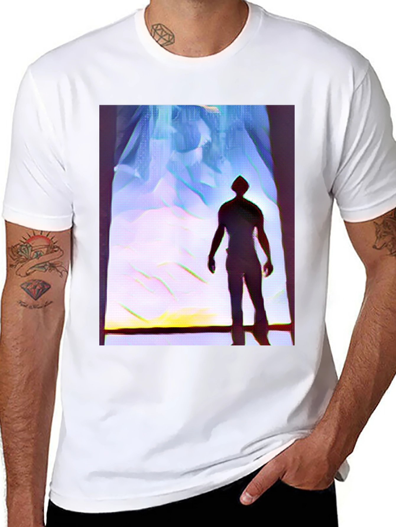 Black Silhouette Man Graphic Tee - Black Cotton Blend view 8