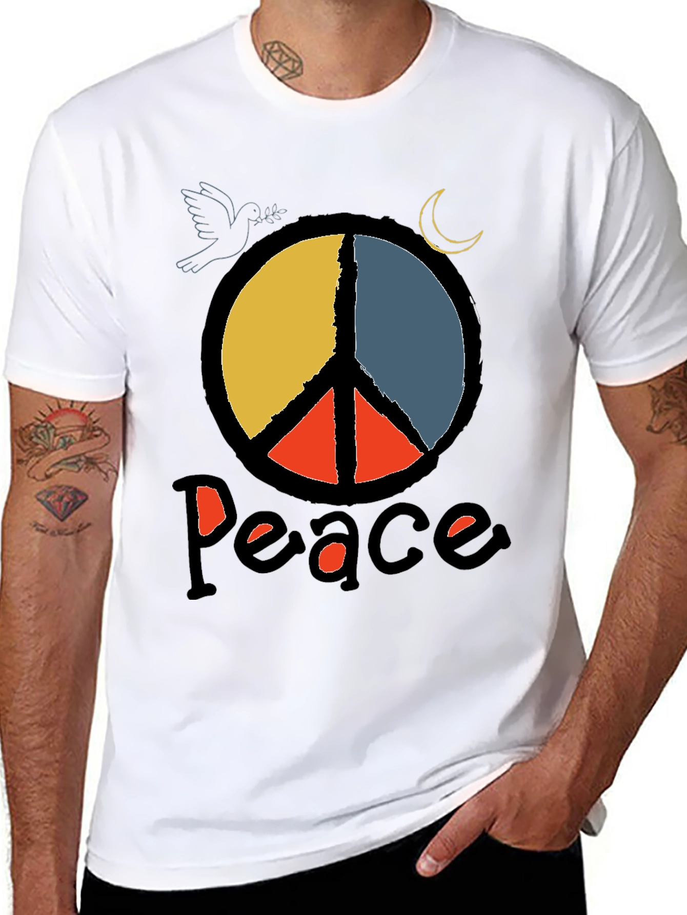Black Peace Symbol Graphic Tee - Black Crewneck T-Shirt view 8