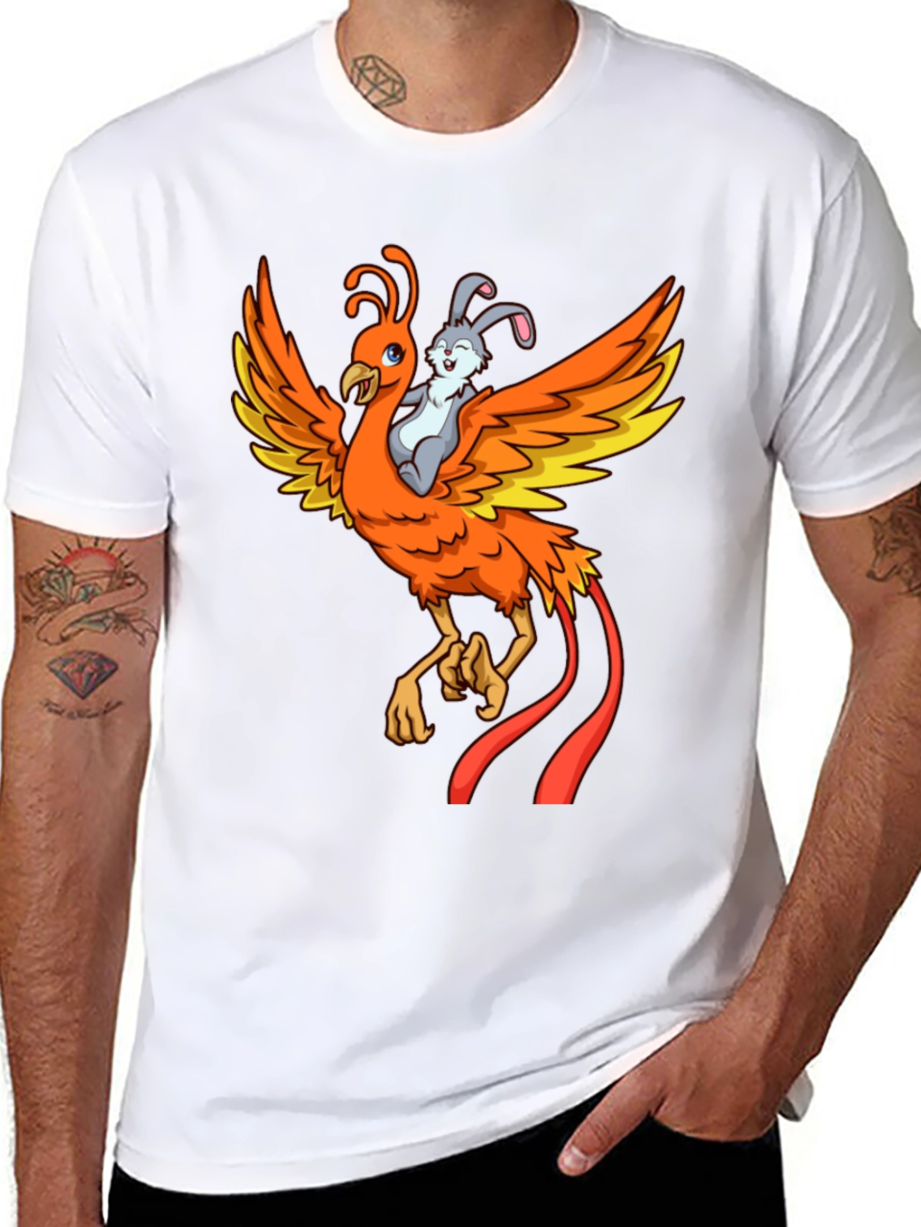 Black Phoenix and Bunny Graphic T-Shirt view 8