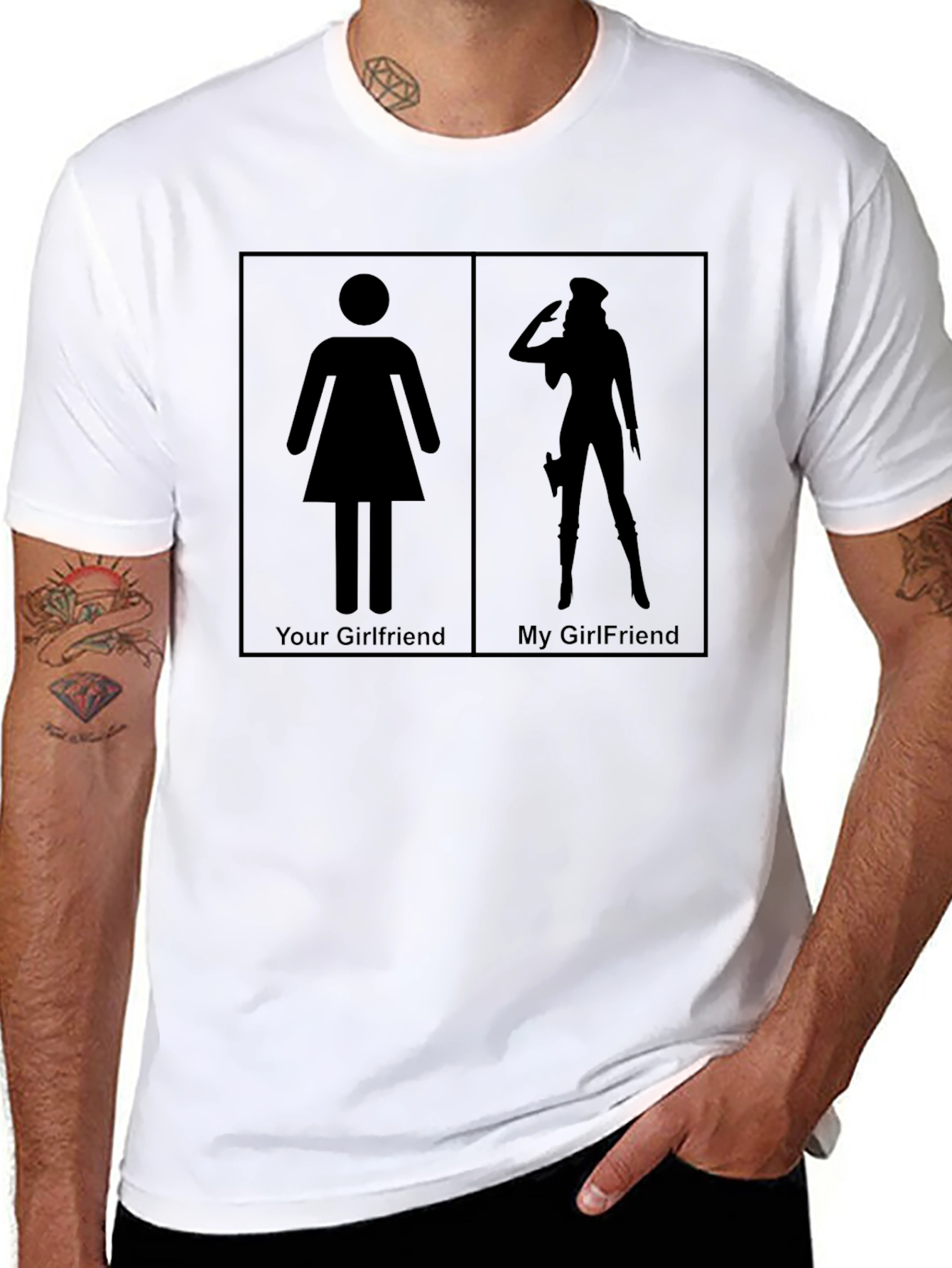 Black Humorous "Your Girlfriend vs My Girlfriend" Graphic Tee view 8