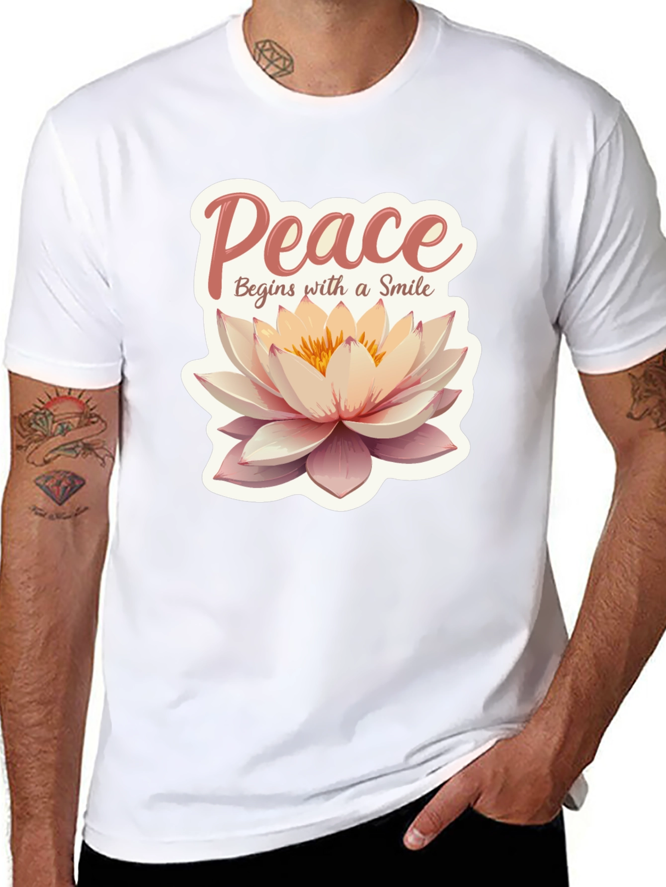 Black Peace Begins With a Smile Lotus Flower Graphic Tee view 8