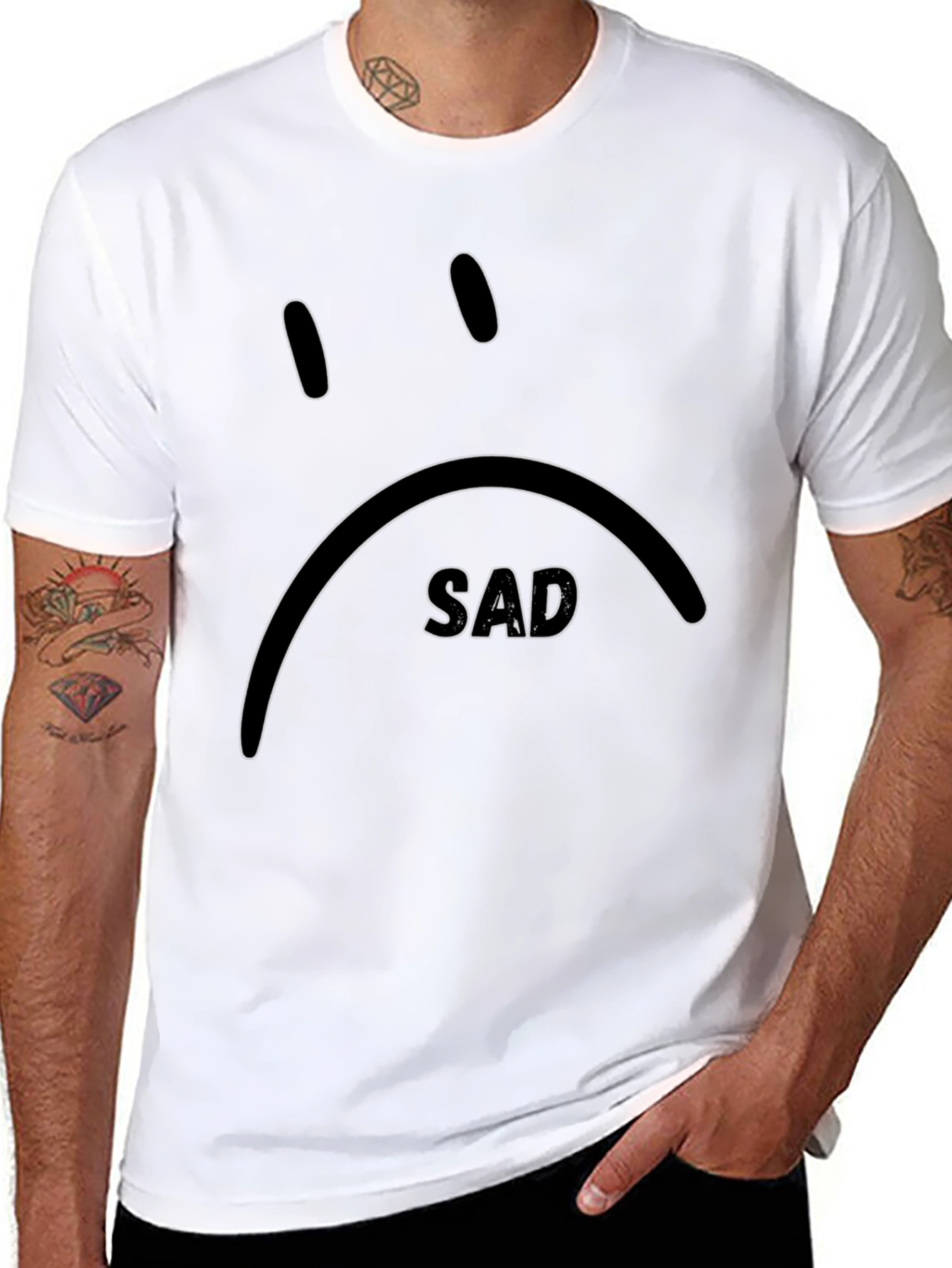 Black Sad Face Graphic Black T-Shirt view 8