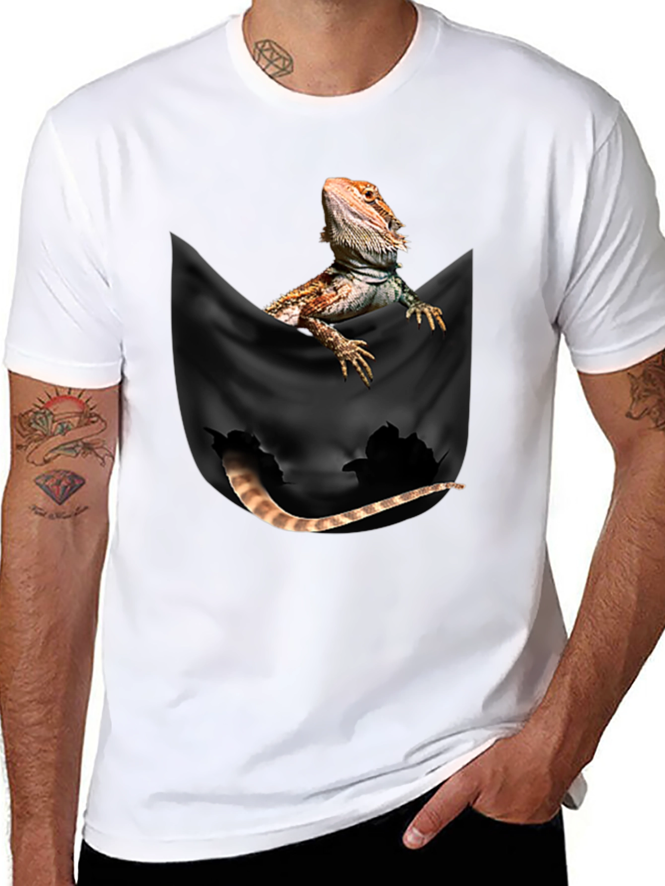 Black Bearded Dragon Pocket T-Shirt view 8