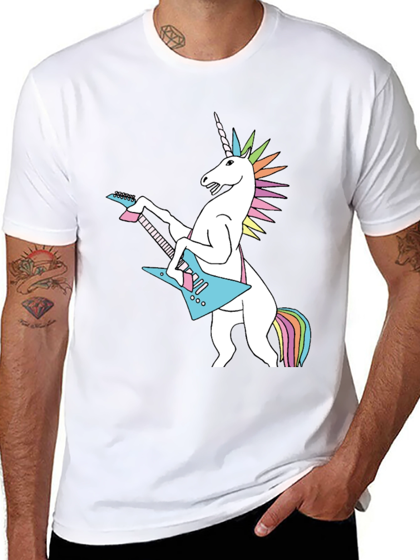 Black Unicorn Rock Guitar Black T-Shirt - Novelty Graphic Tee view 8