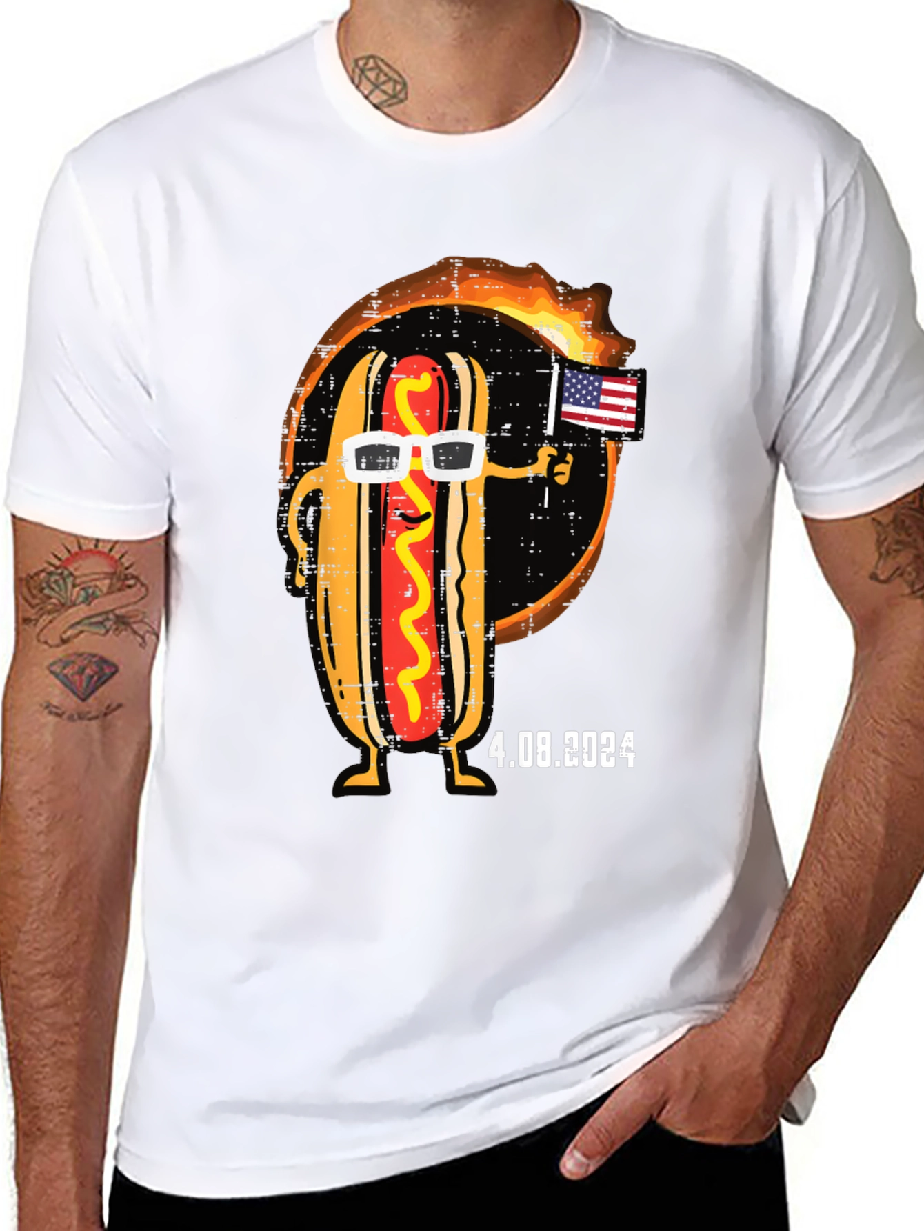 Black Cool Hot Dog T-Shirt - American Flag & Sunglasses view 8