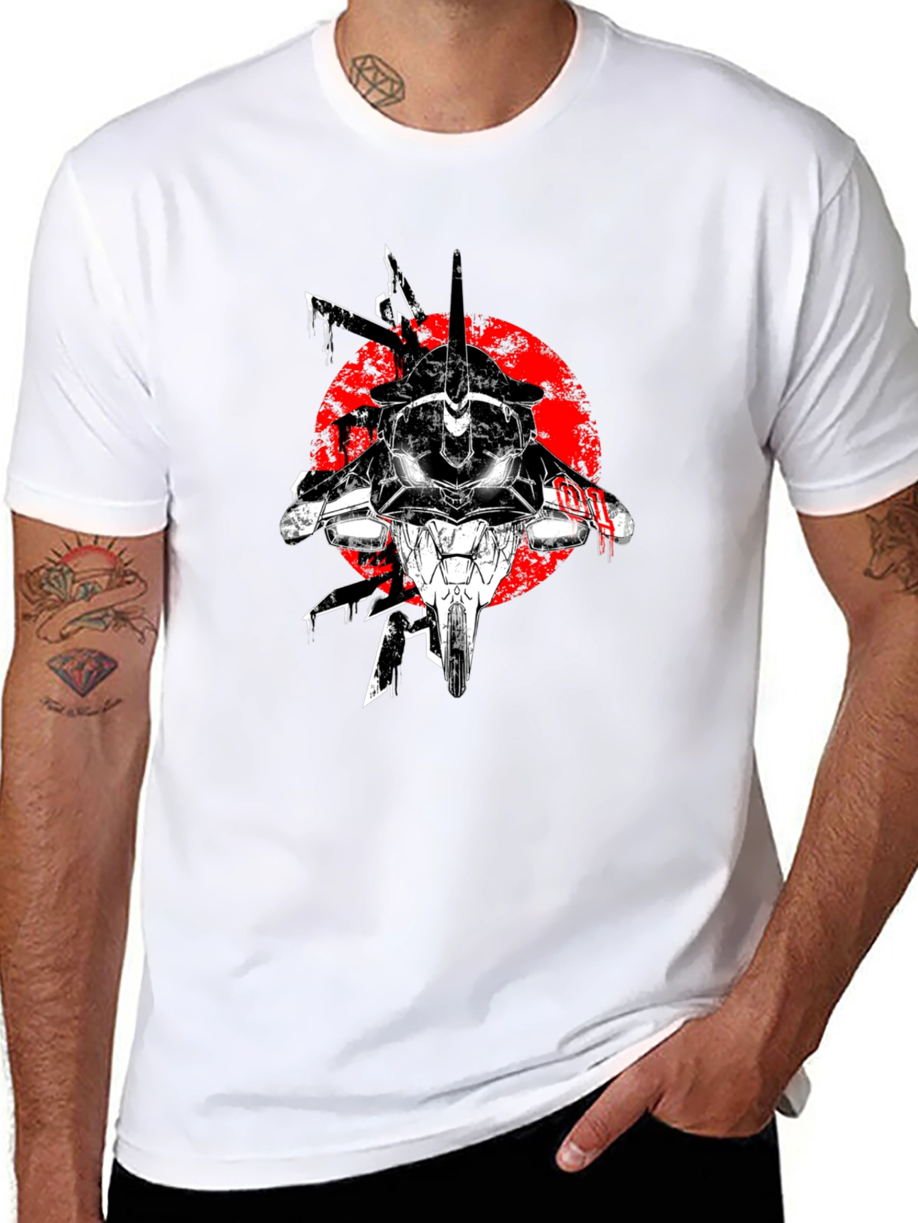 Black Anime Mech Graphic T-Shirt - Black view 8