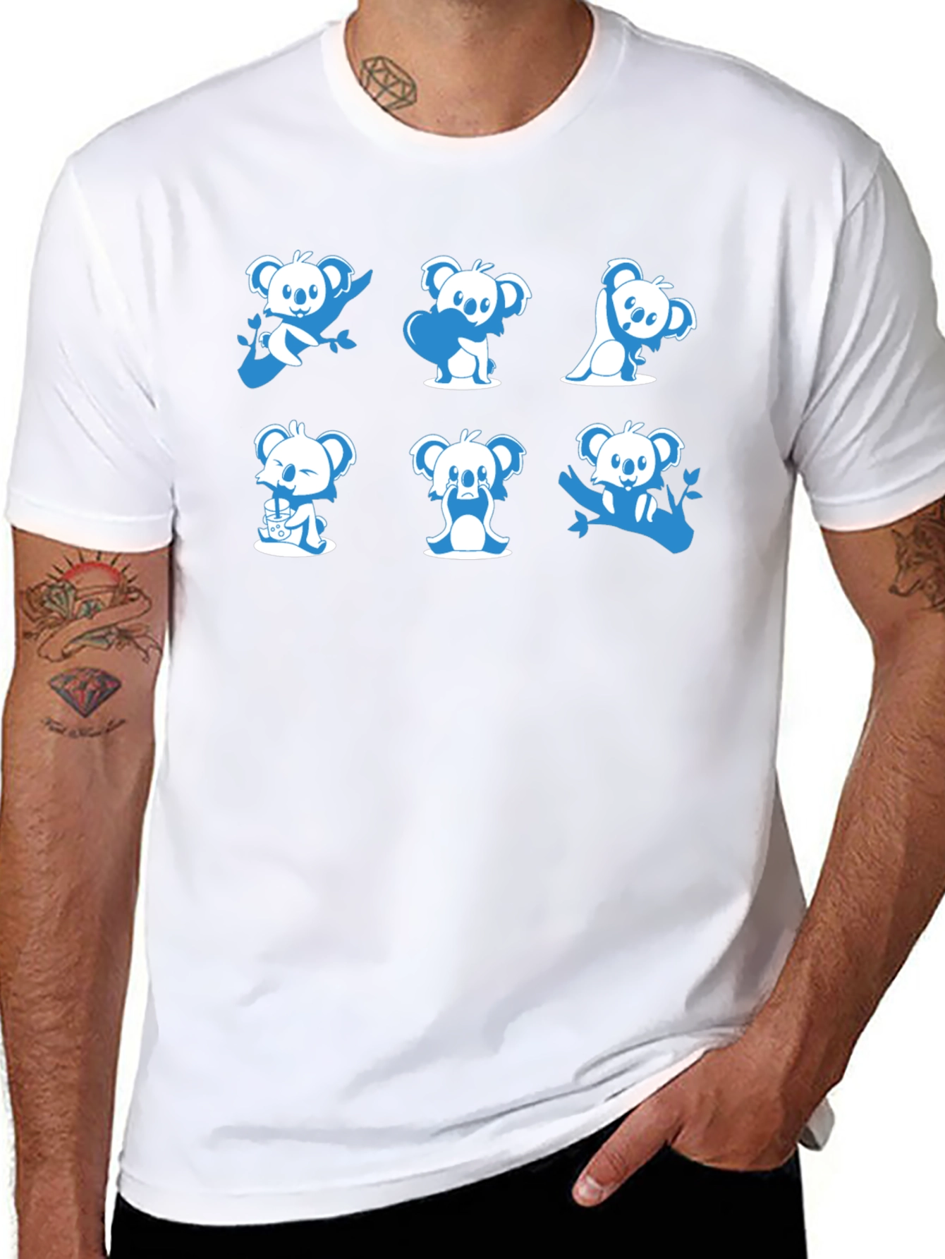 Cute Koala T-Shirt - Graphic Tee - Black Cotton Blend - 8