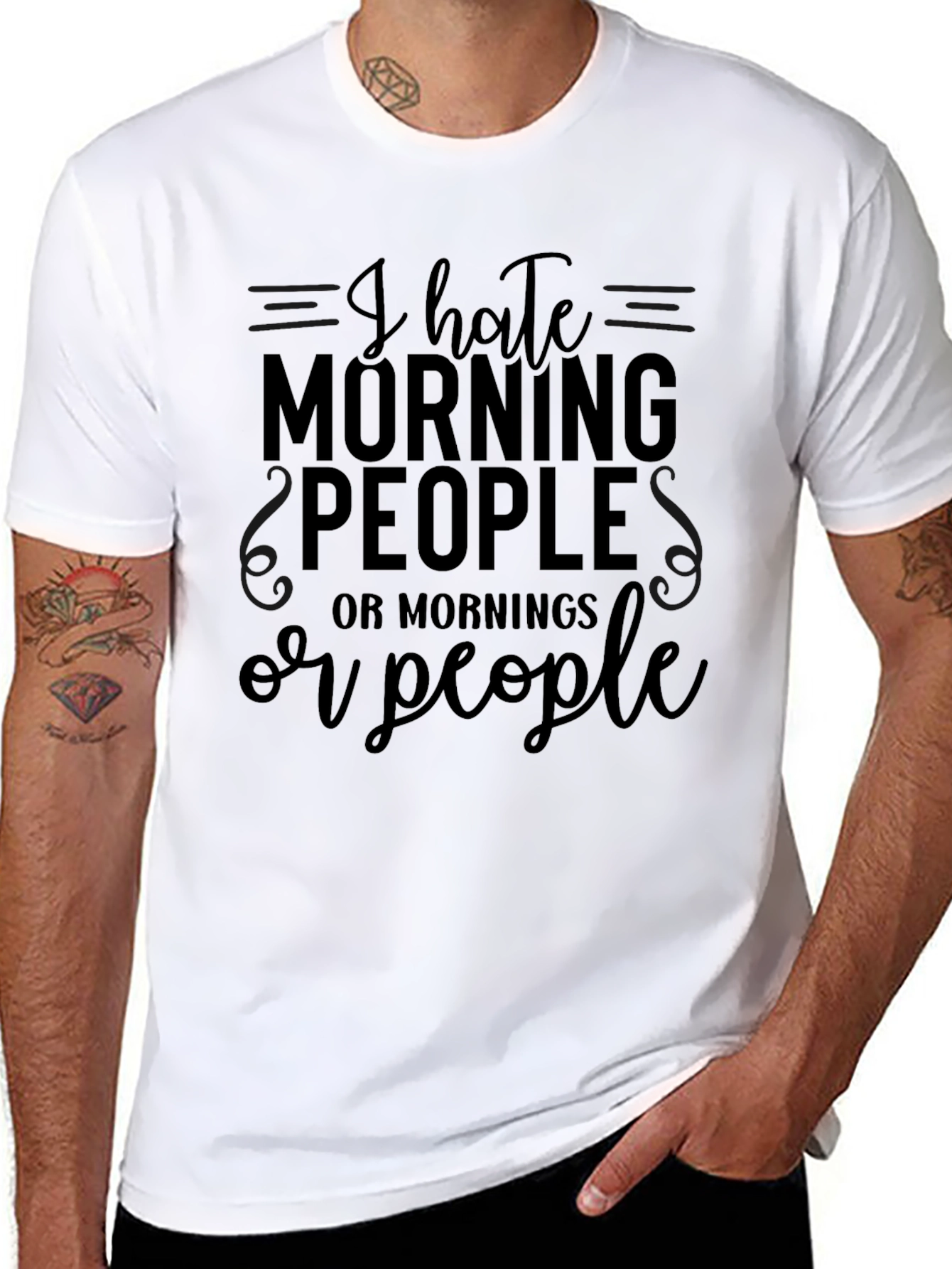 Black Humorous "I Hate Morning People" Graphic T-Shirt view 8