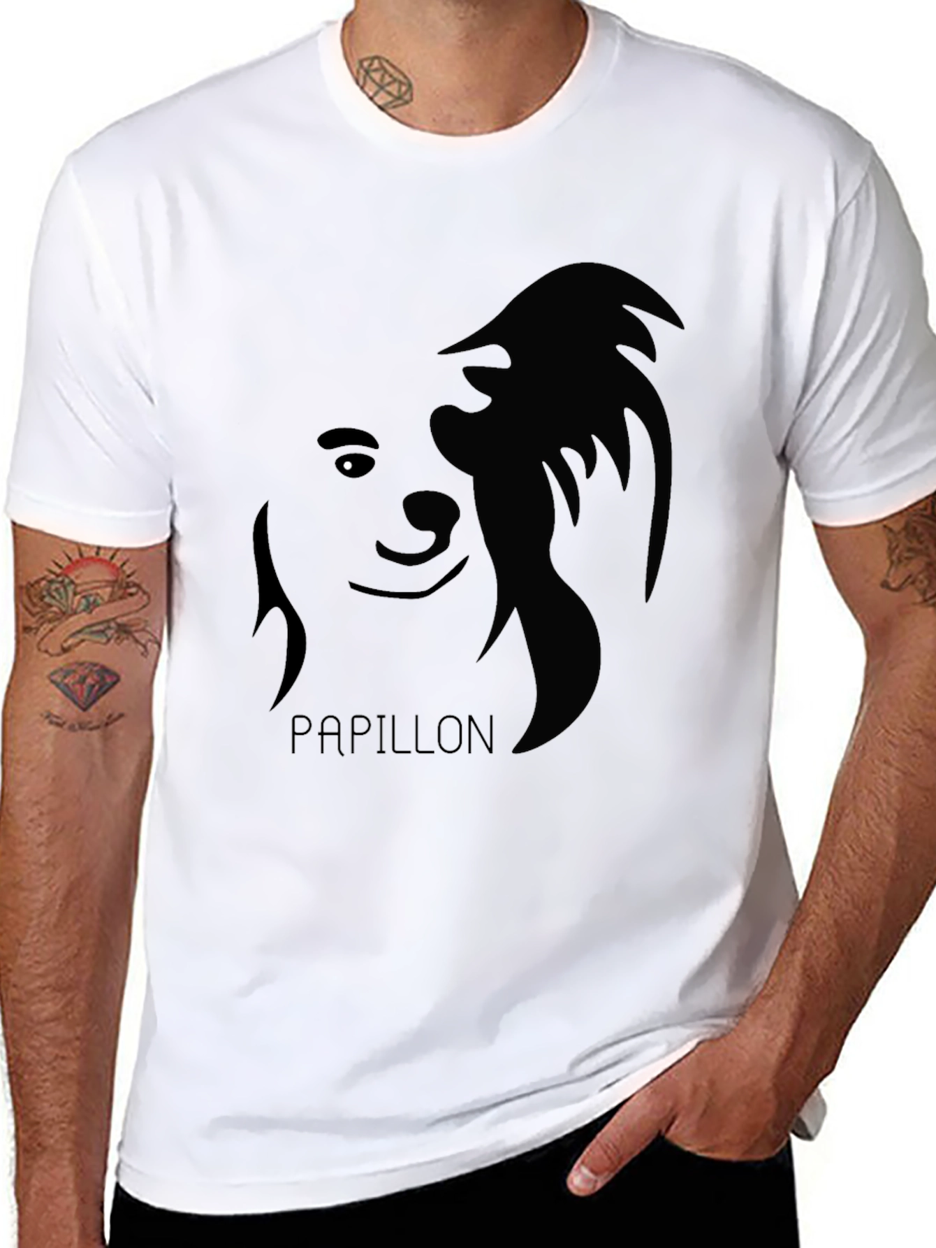 Black Papillon Dog Silhouette T-Shirt - Black Graphic Tee view 8