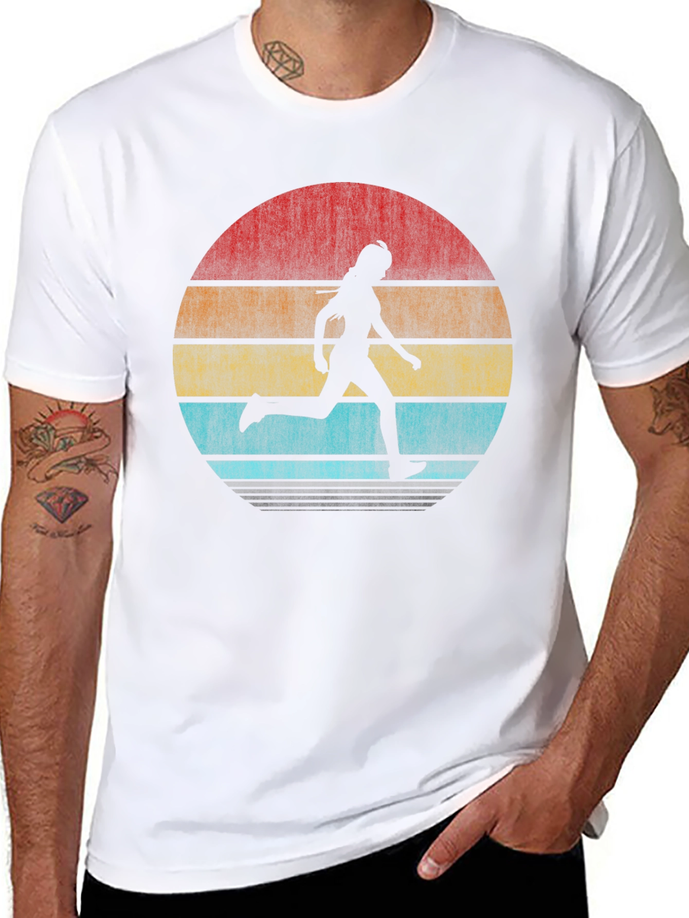 Retro Runner Graphic Tee - Vintage Sunset Design - 8