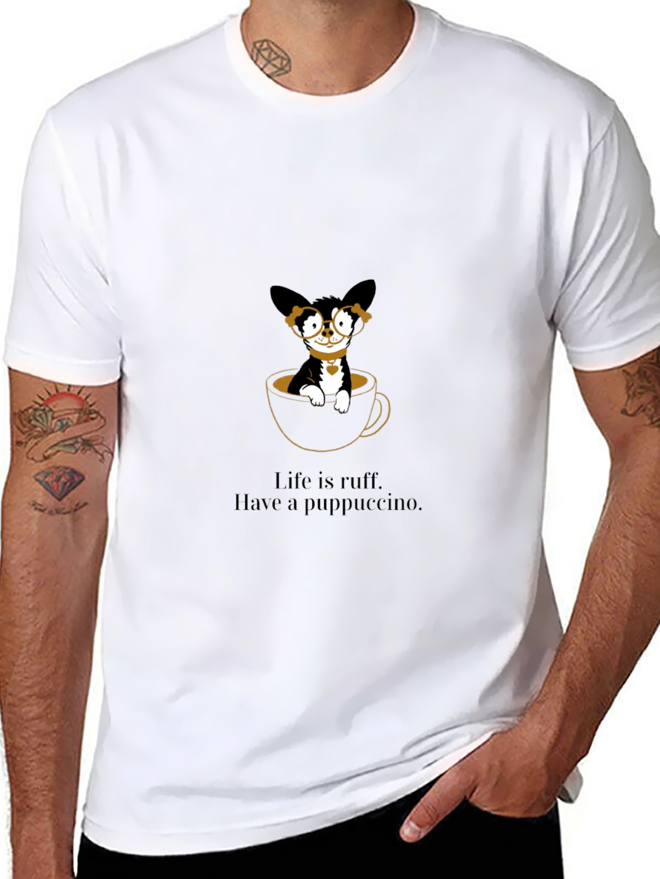 Black Puppuccino T-Shirt: Cute Dog in Coffee Cup Tee view 8