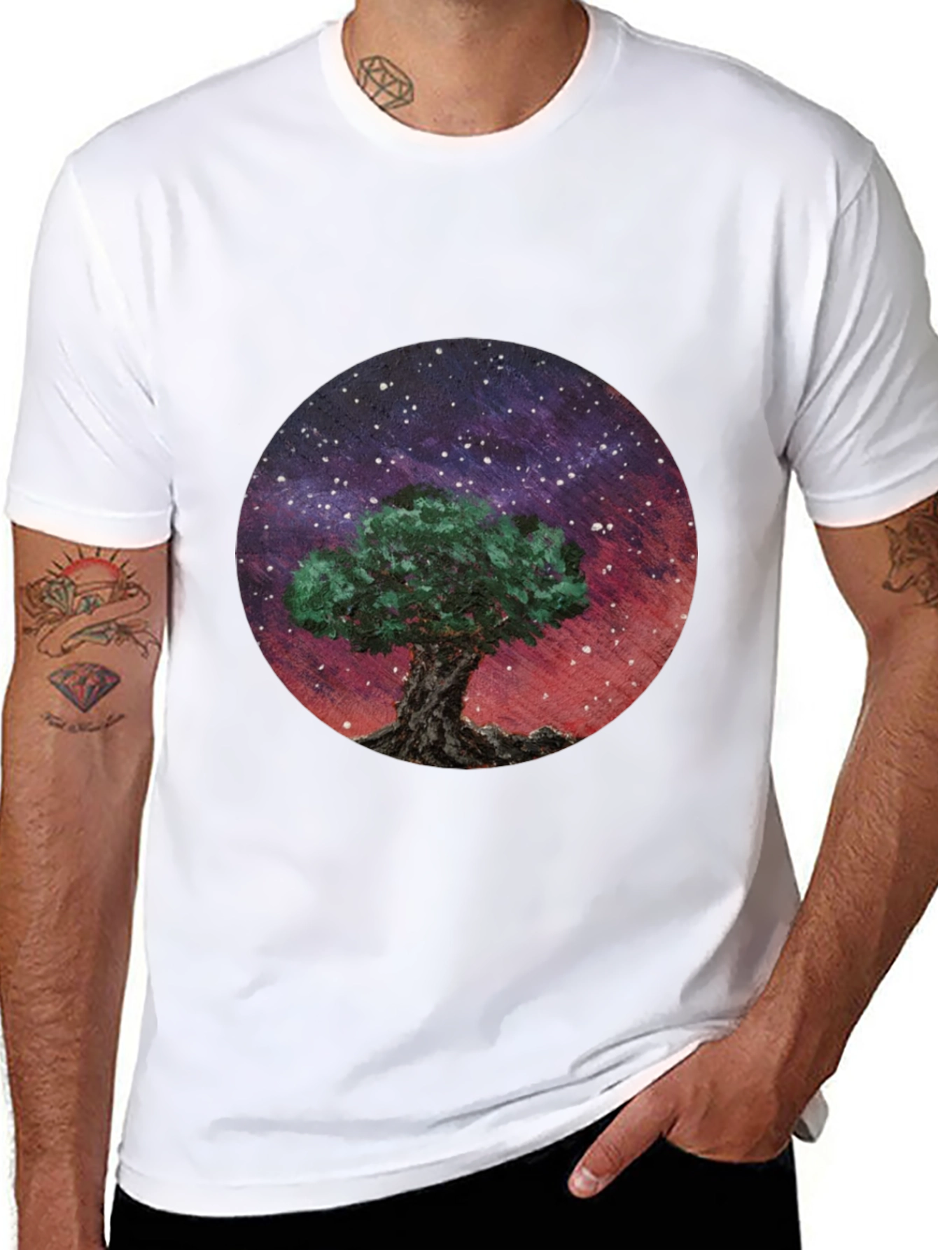 Black Celestial Tree Graphic Tee - Black Cotton Blend view 8