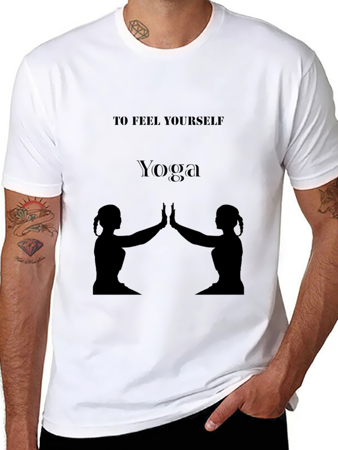 Black Yoga Silhouette T-Shirt - Feel Yourself view 8