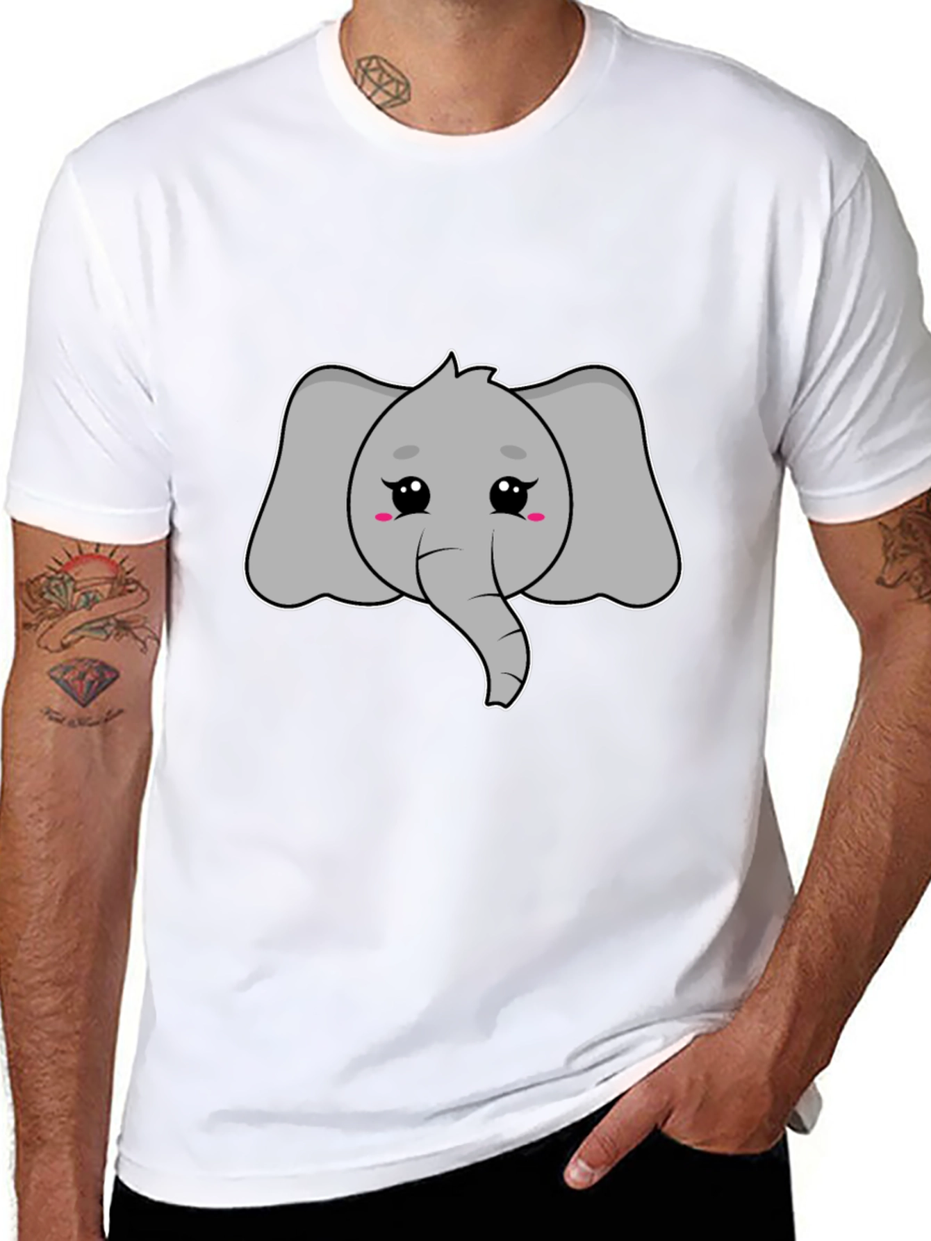 Black Cute Elephant Graphic Tee - Unisex Black T-Shirt view 8