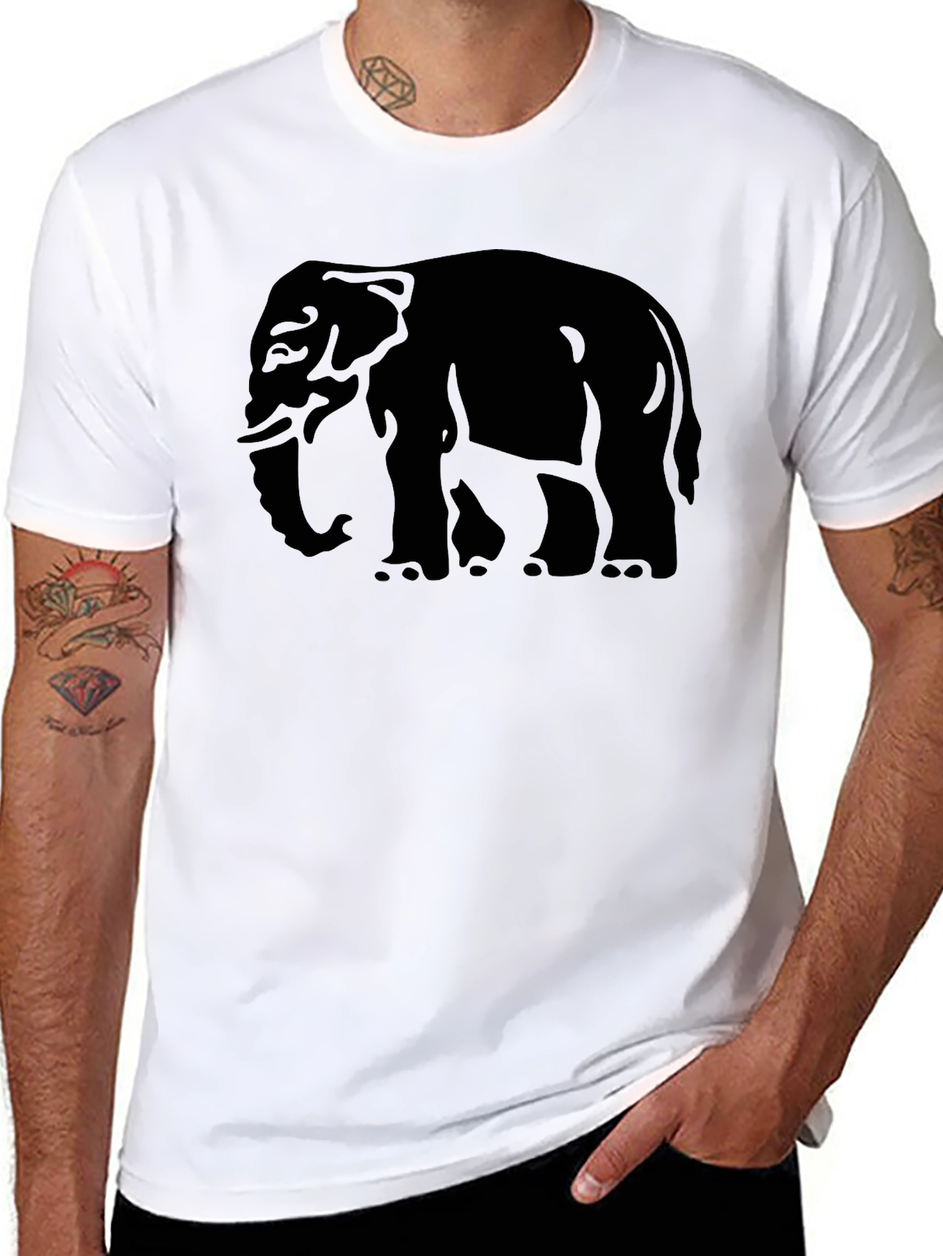 Black Elephant Graphic Tee - Men's Black Cotton T-Shirt view 8