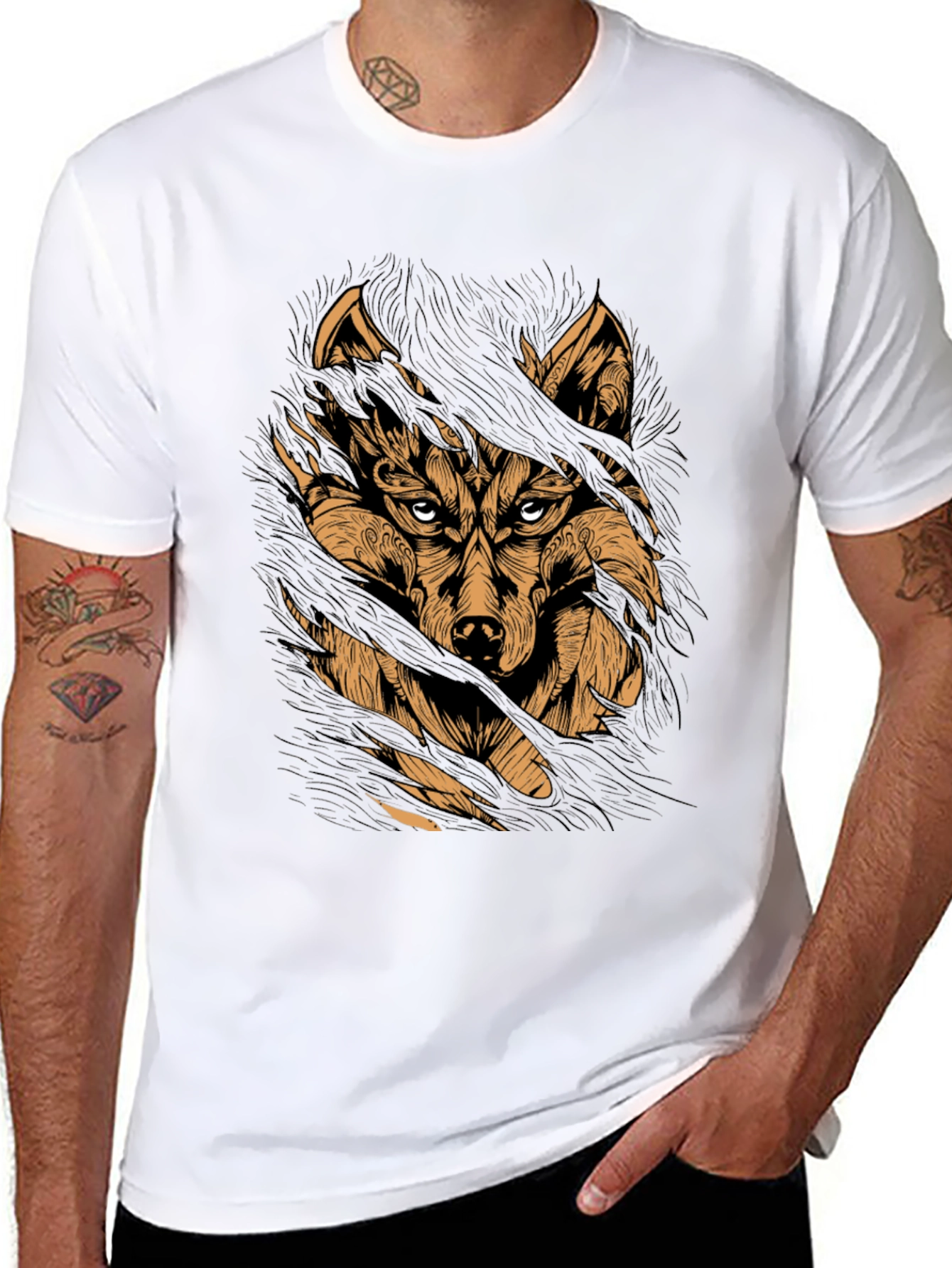 Black Wolf Graphic Print Black T-Shirt view 8