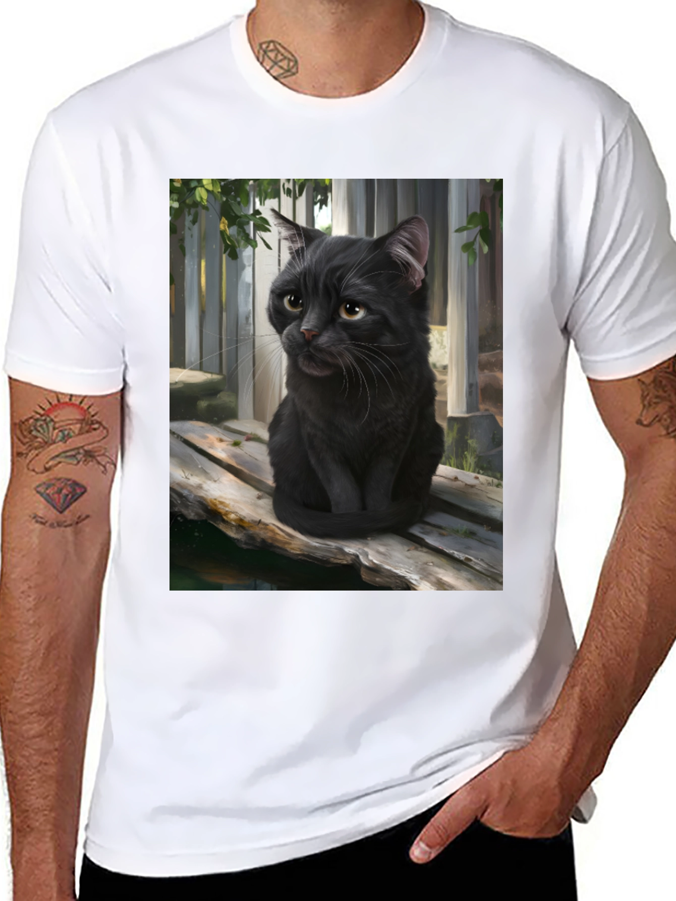 Black Black Cat Portrait Graphic T-Shirt view 8