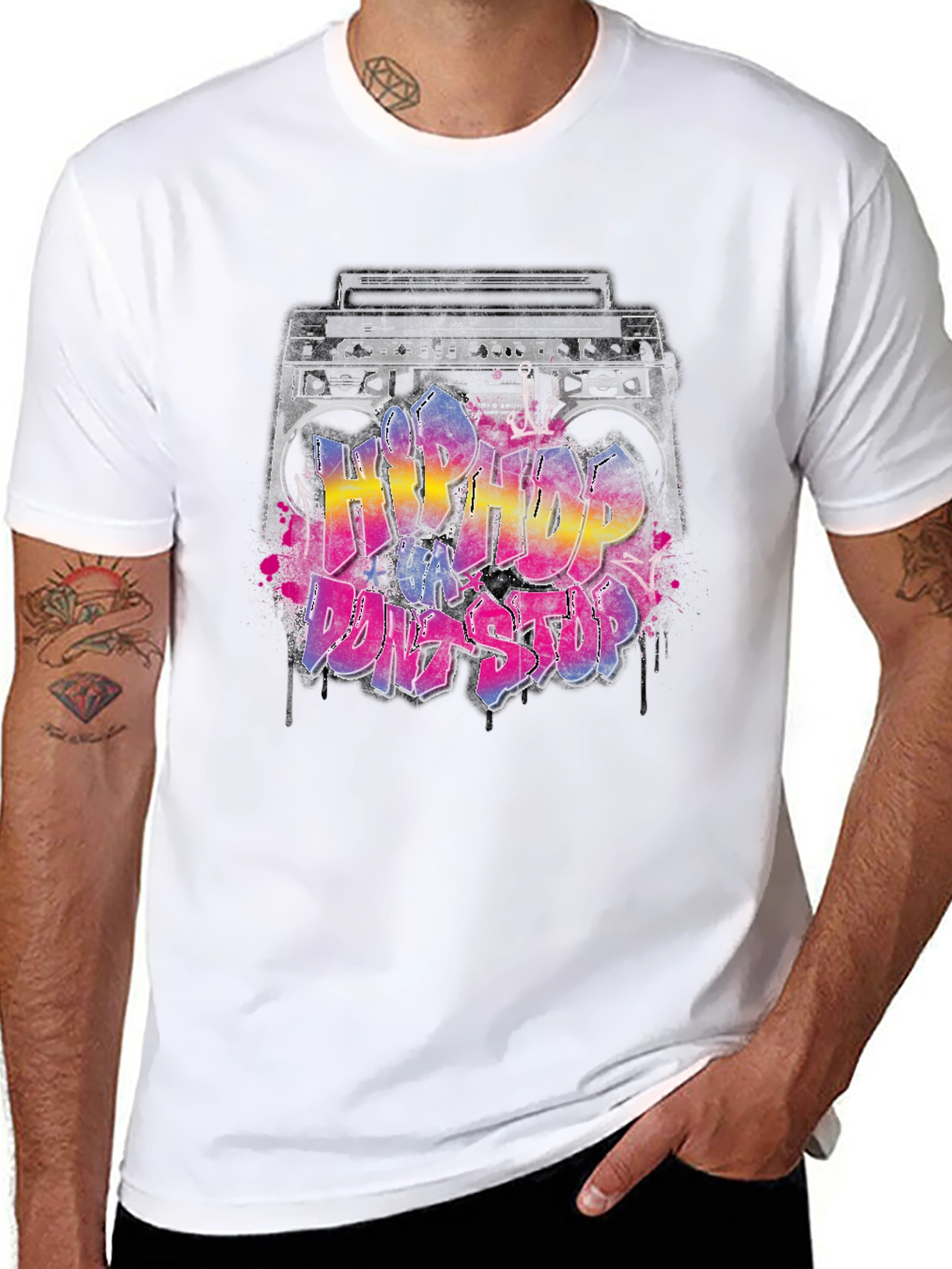 Black Hip Hop Boombox Graphic T-Shirt view 8