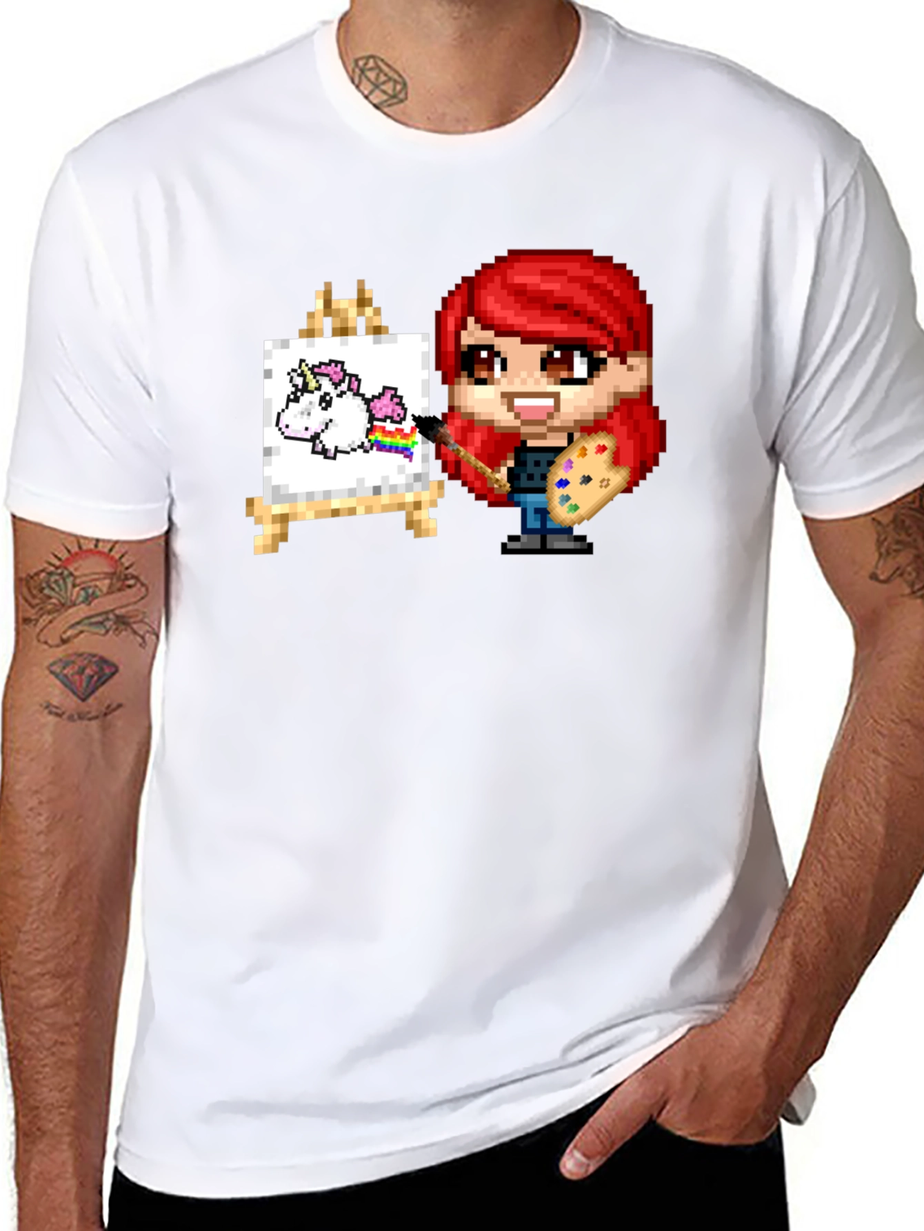 Black Unicorn Artist Pixel Art Graphic Tee view 8