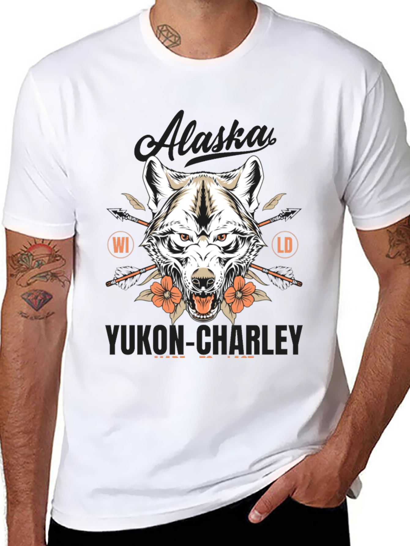 Black Alaska Yukon Charley Wolf Graphic T-Shirt view 8