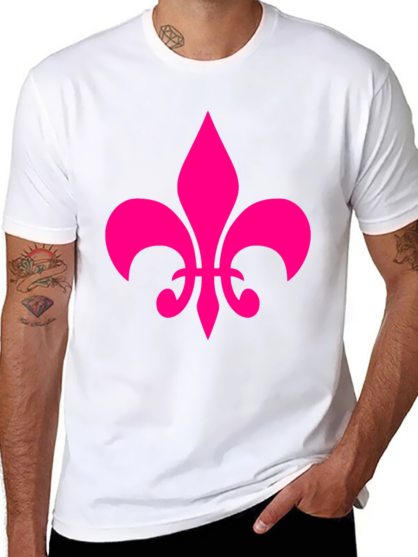 Black Fleur-de-Lis Graphic Tee - Casual Cotton Blend Shirt view 8