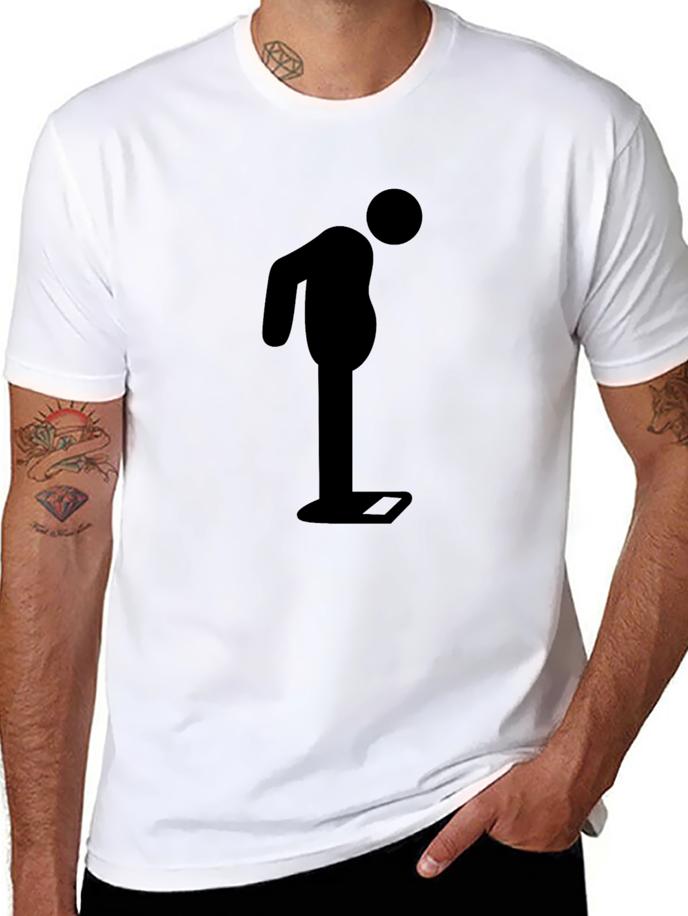 Black Funny Weight Loss T-Shirt - Weighing Man view 8