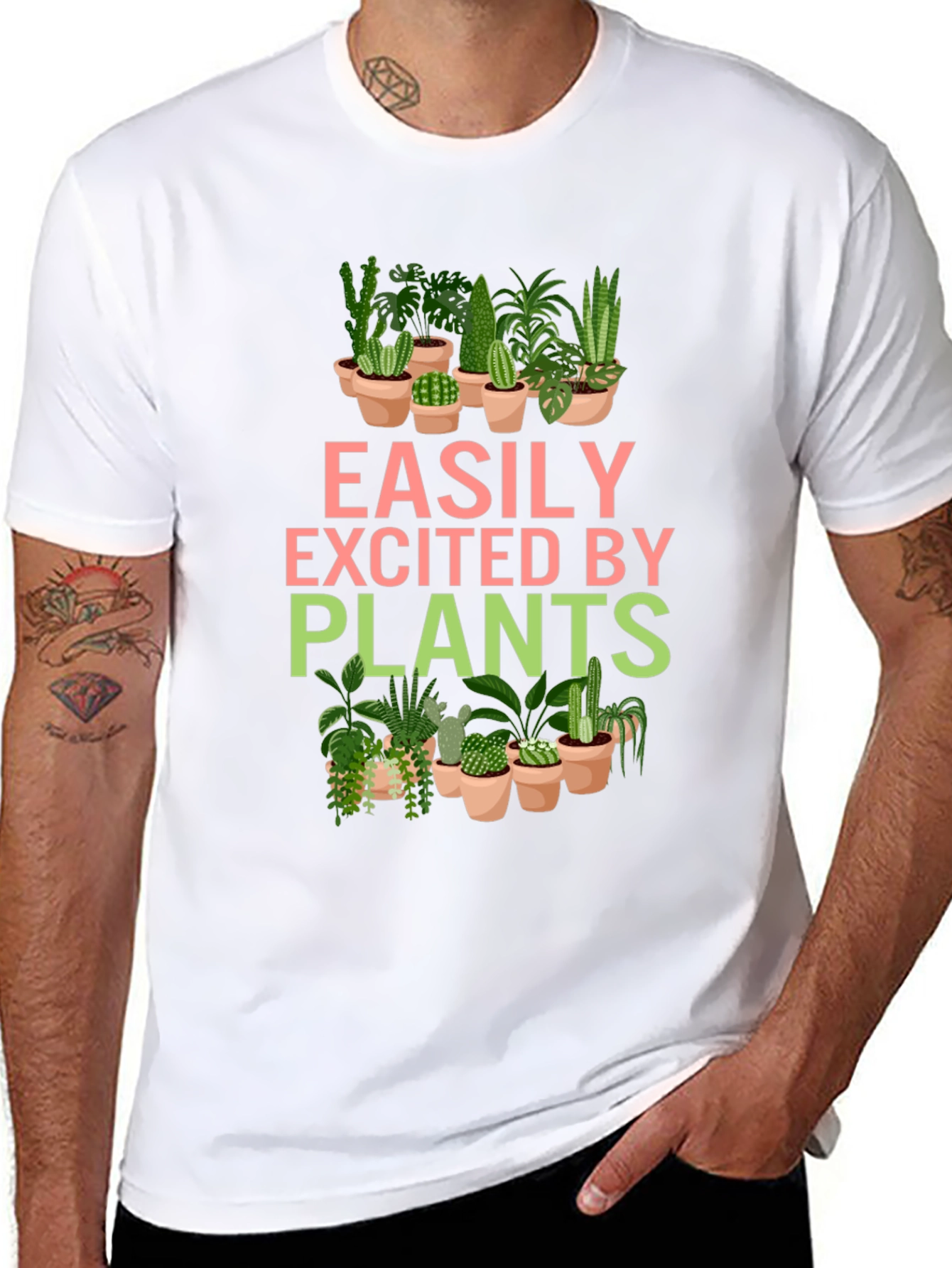 Black Easily Excited By Plants Graphic T-Shirt view 8