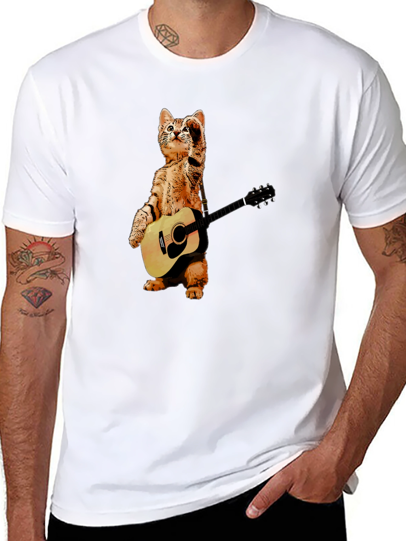 Black Cat Playing Guitar T-Shirt view 8