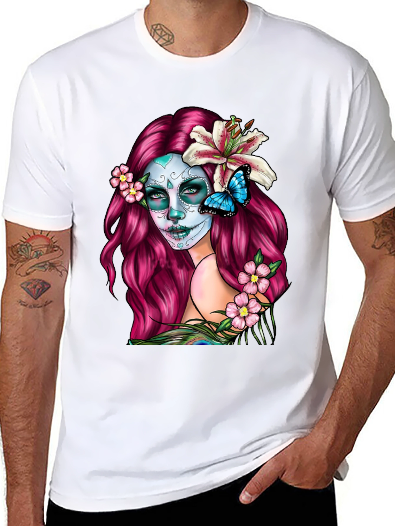 Black Sugar Skull Woman Graphic T-Shirt - Day of the Dead view 8
