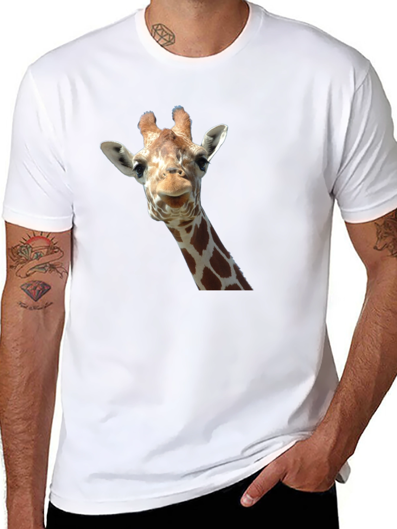 Black Giraffe Head Graphic Print Black T-Shirt view 8