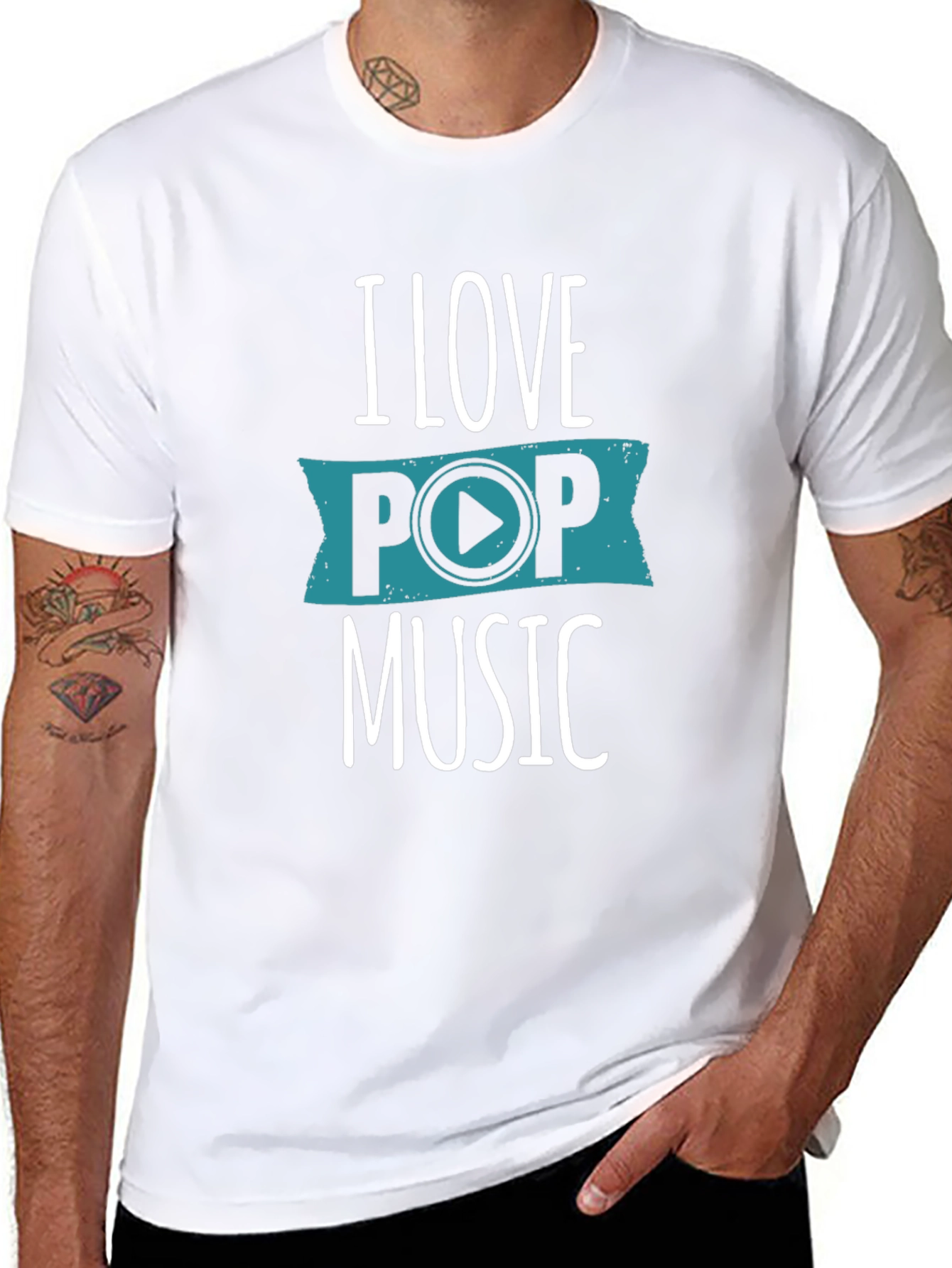 Black I Love Pop Music Graphic T-Shirt - Black view 8