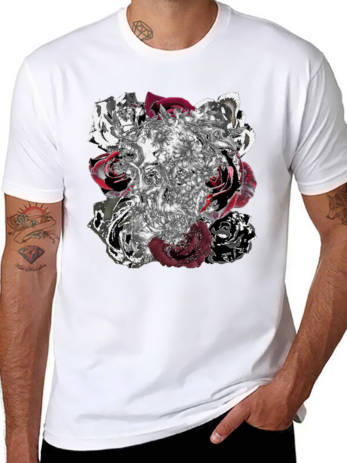 Black Skull Roses Graphic Tee - Unique Design view 8