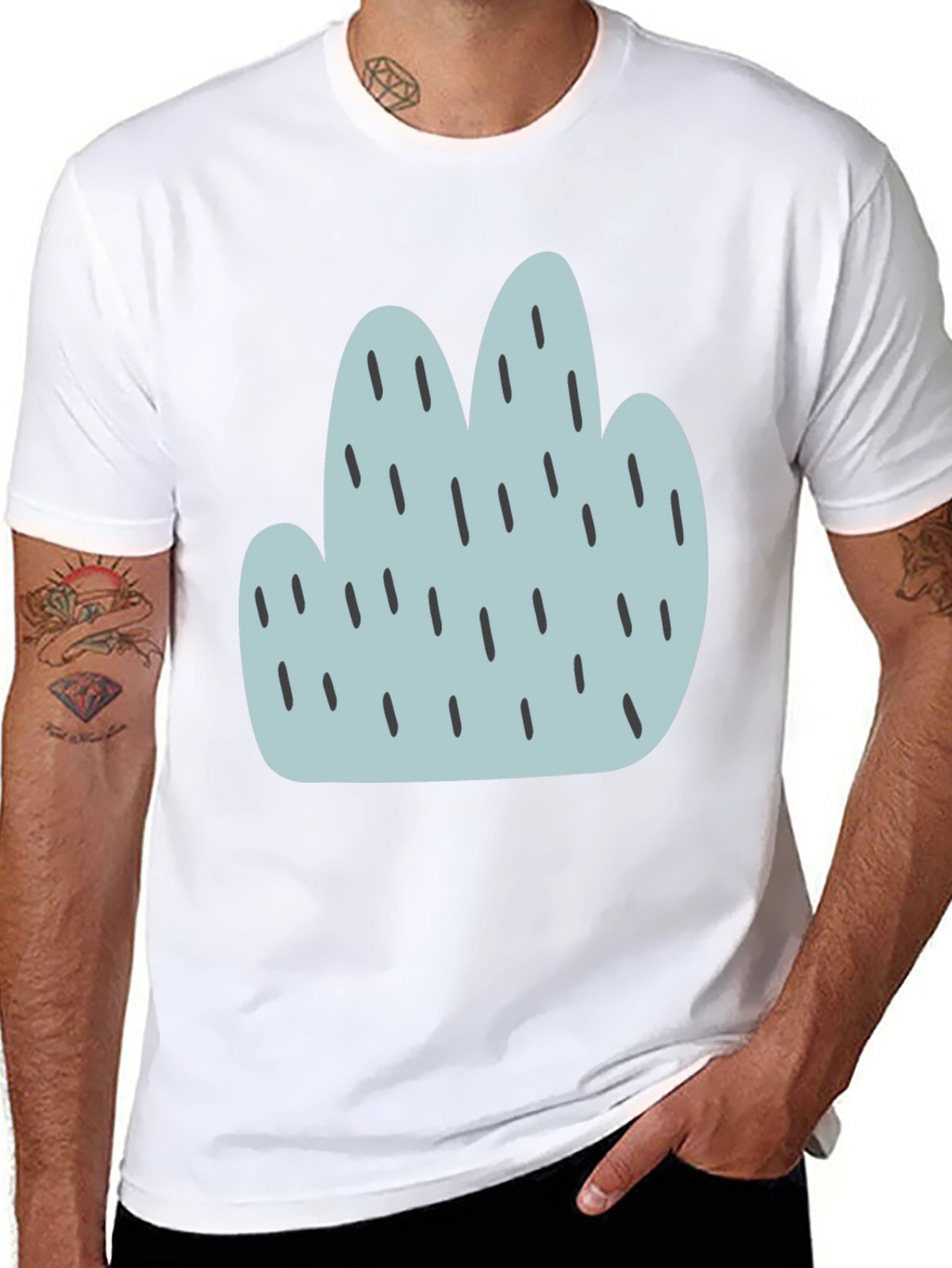 Black Trendy Cactus Graphic Black T-Shirt view 8