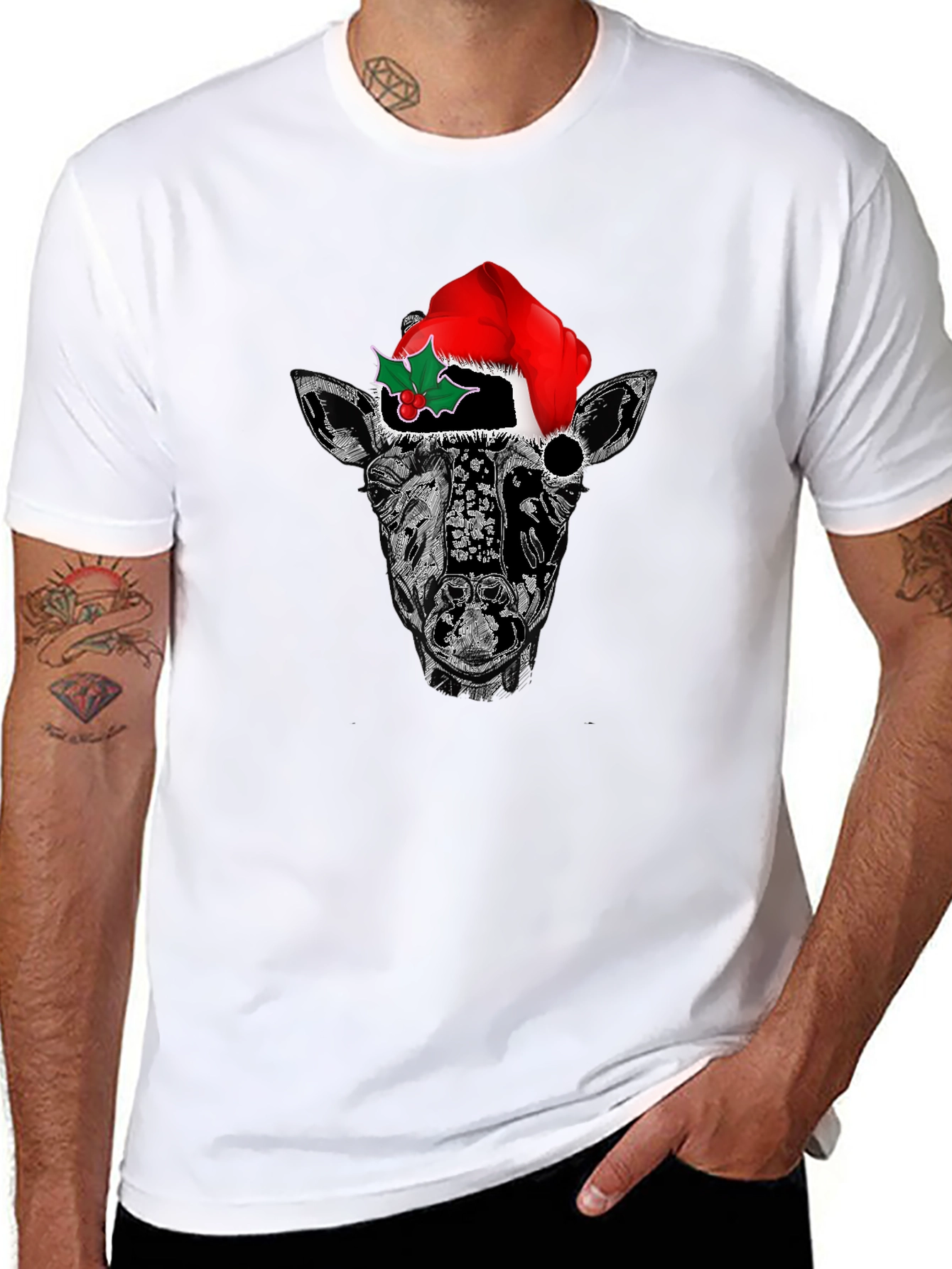 Black Giraffe Christmas T-Shirt - Holiday Festive Tee view 8