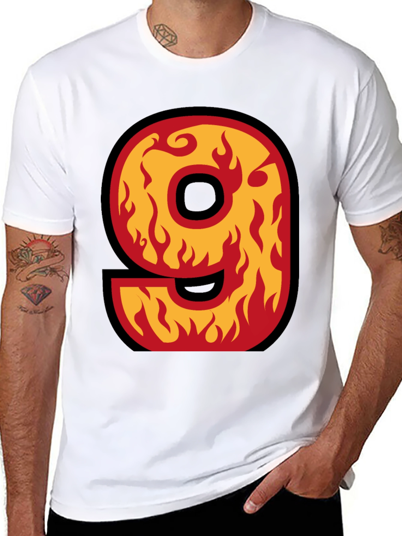 Black Fiery Number 9 T-Shirt - Bold Graphic Tee view 8