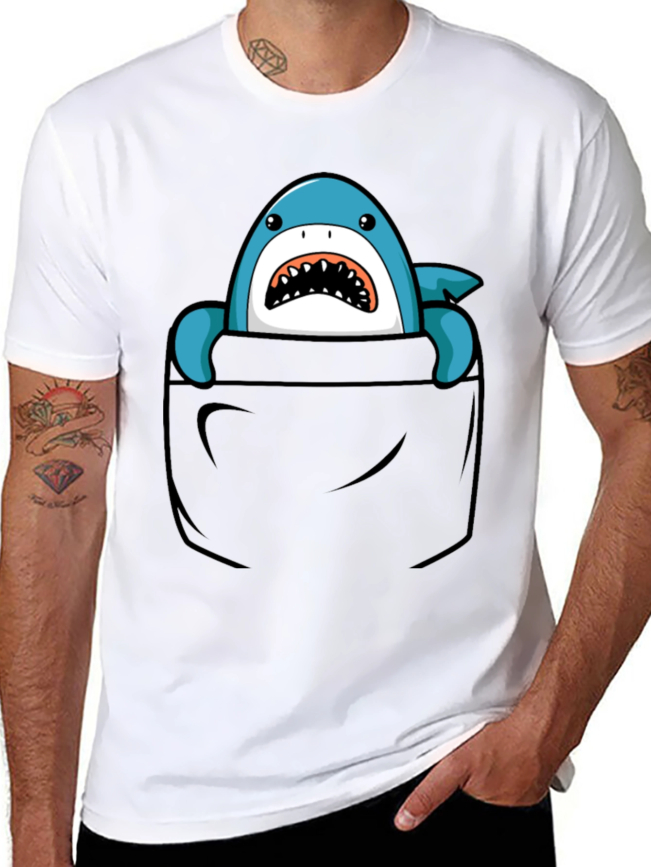 Black Shark Pocket T-Shirt - Fun Graphic Tee for Men view 8