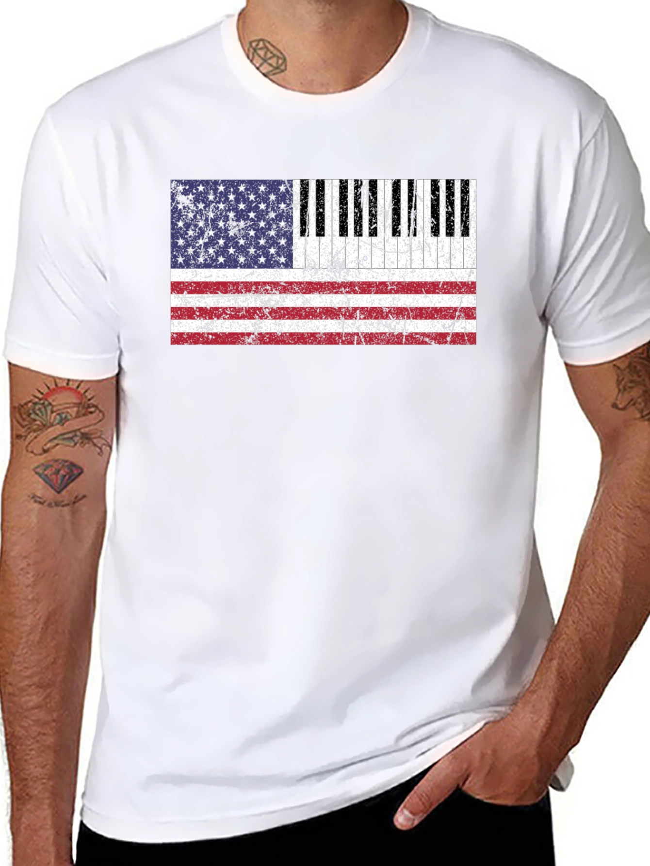 Black Piano Keys American Flag Graphic T-Shirt view 8