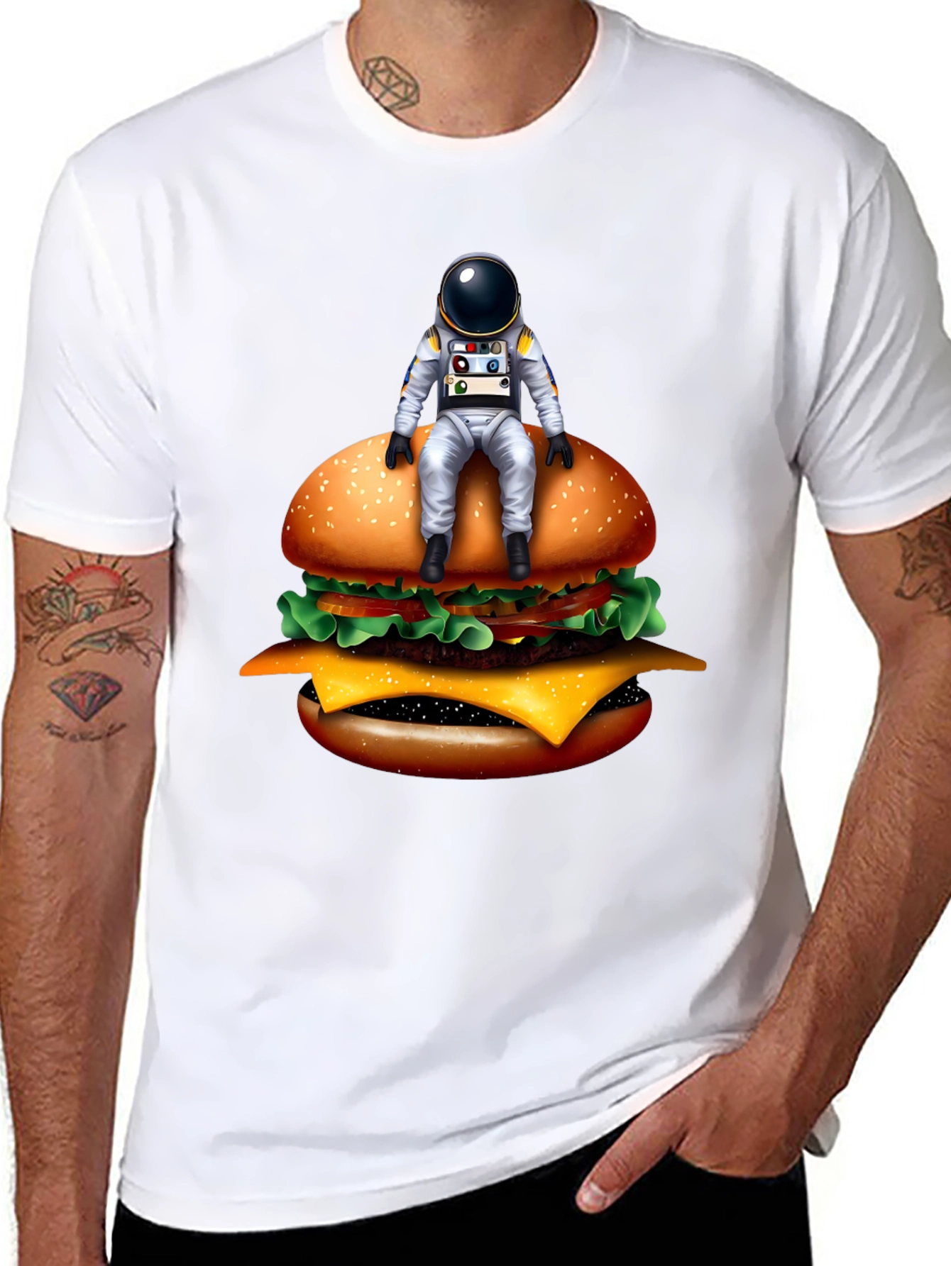Black Astronaut Burger T-Shirt - Unisex Graphic Tee view 8