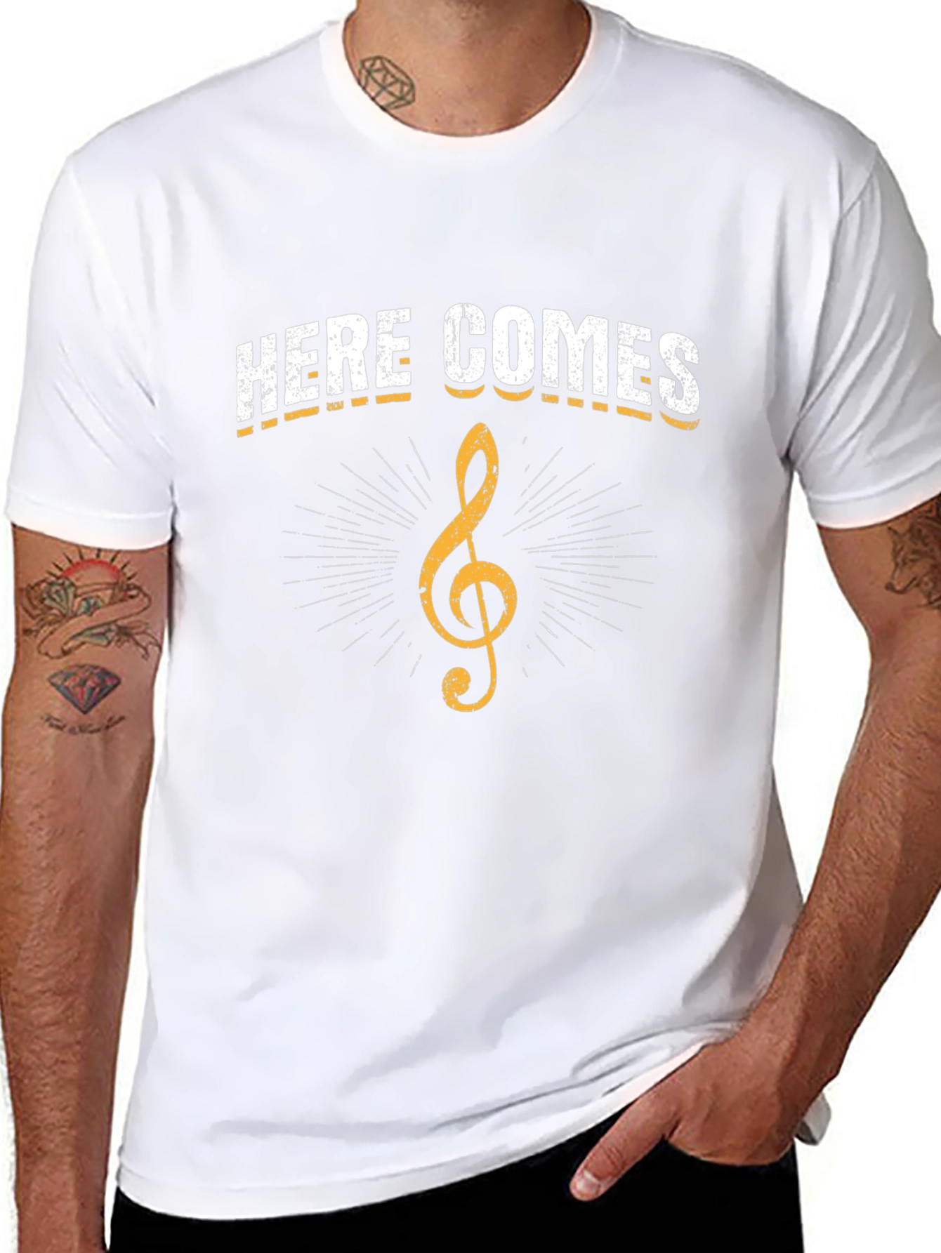 Black Here Comes Treble Clef Graphic T-Shirt view 8