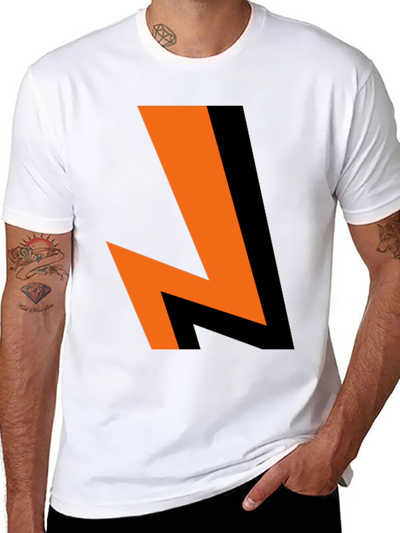 Black Bold Lightning Bolt Graphic Tee - Black Cotton Blend view 8