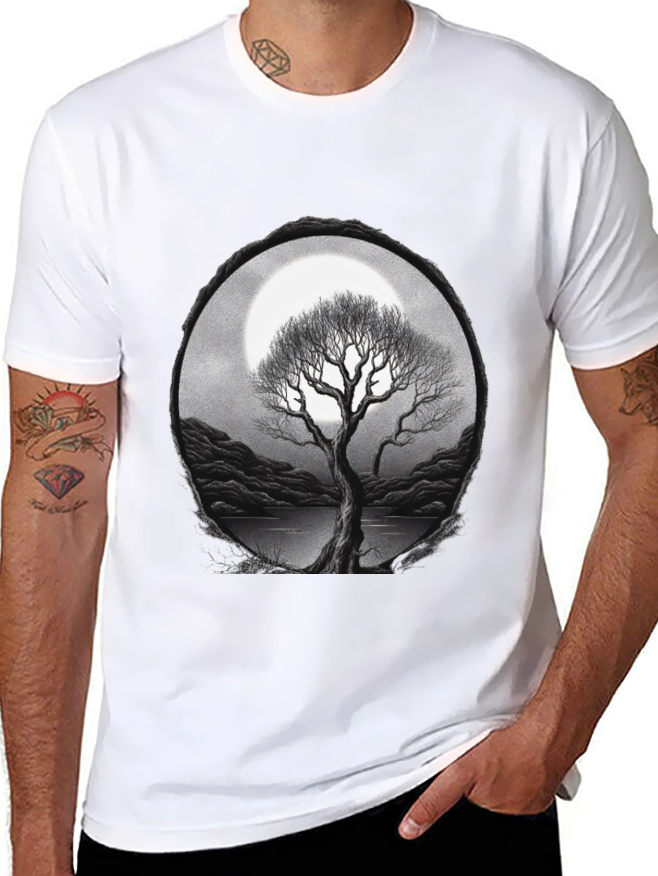 Black Moonlit Tree Graphic Tee - Unisex view 8