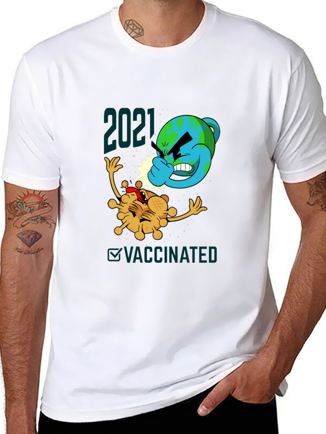 Black 2021 Vaccinated Graphic Tee - Beat the Virus! view 8
