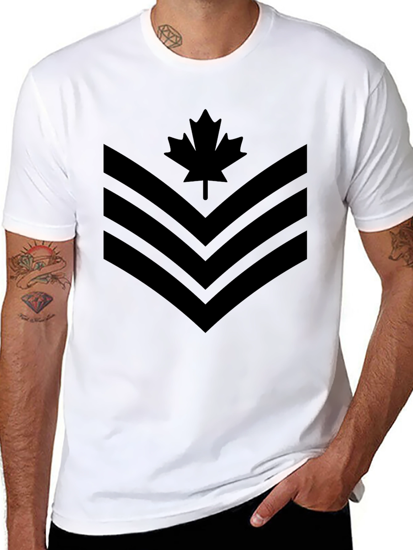 Black Canadian Maple Leaf Chevron Graphic T-Shirt view 8