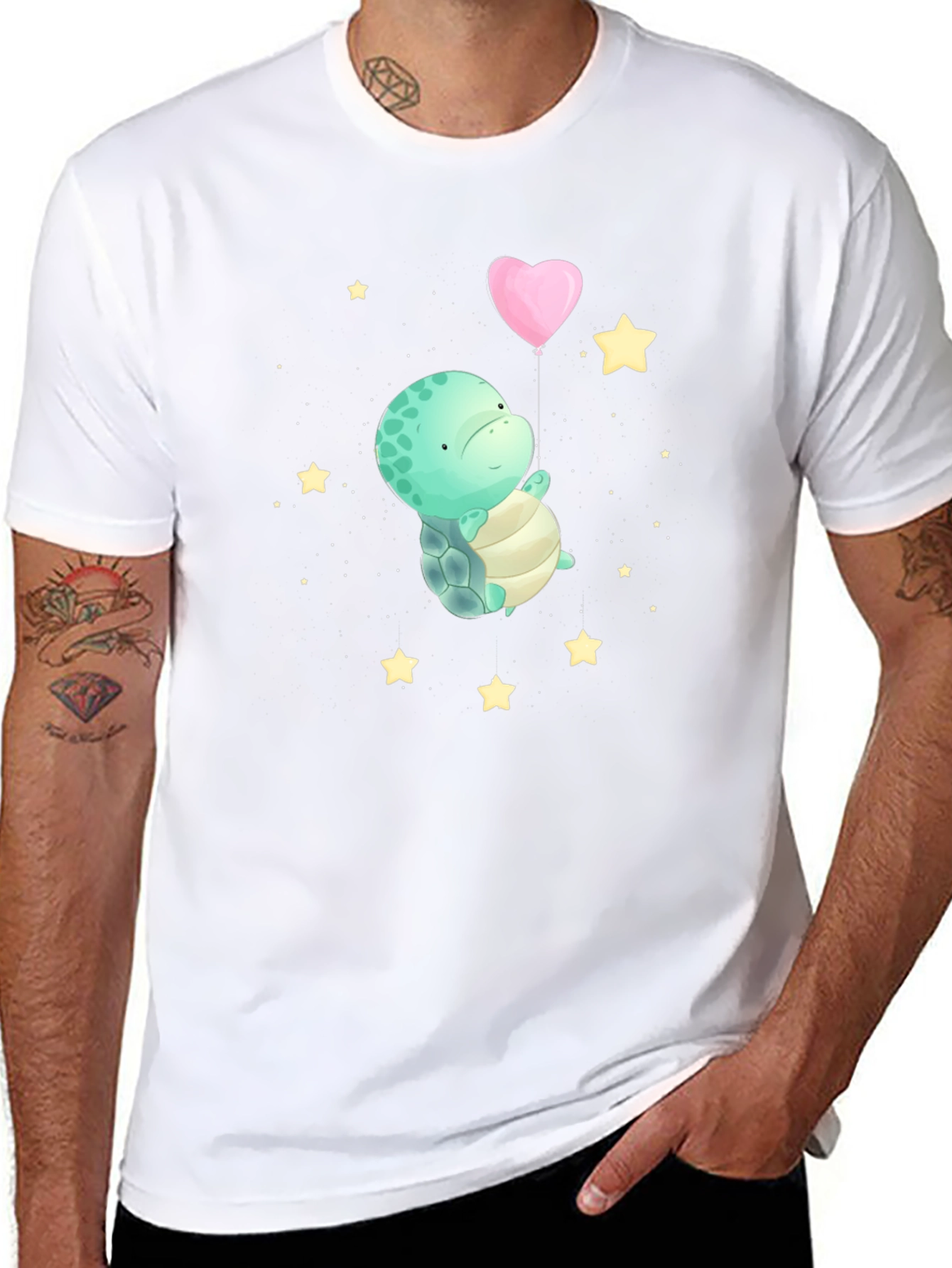 Black Cute Turtle Heart Balloon Graphic T-Shirt view 8