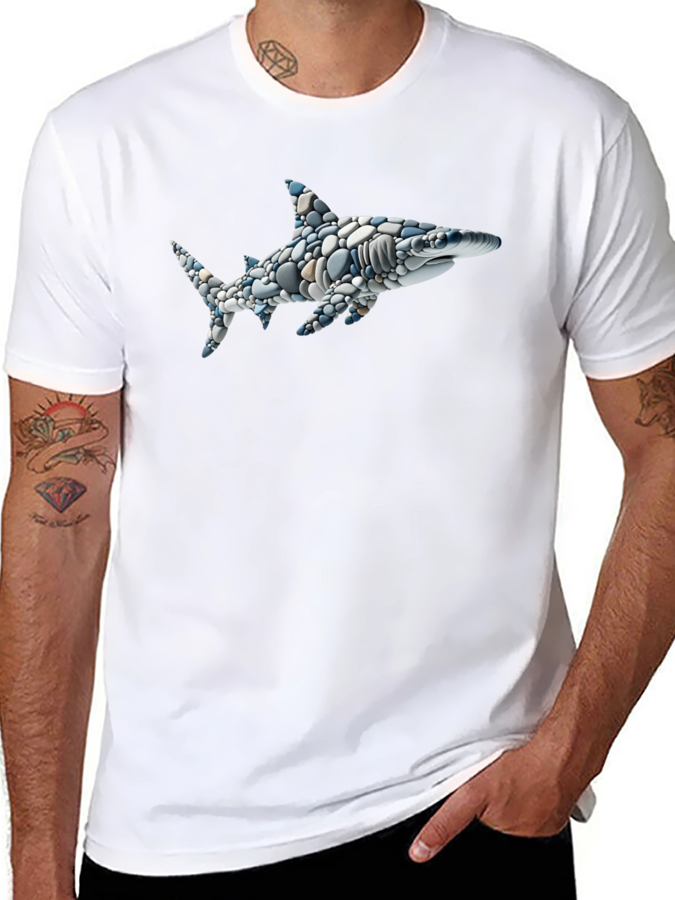 Black Stone Shark Graphic Tee - Unique Design view 8
